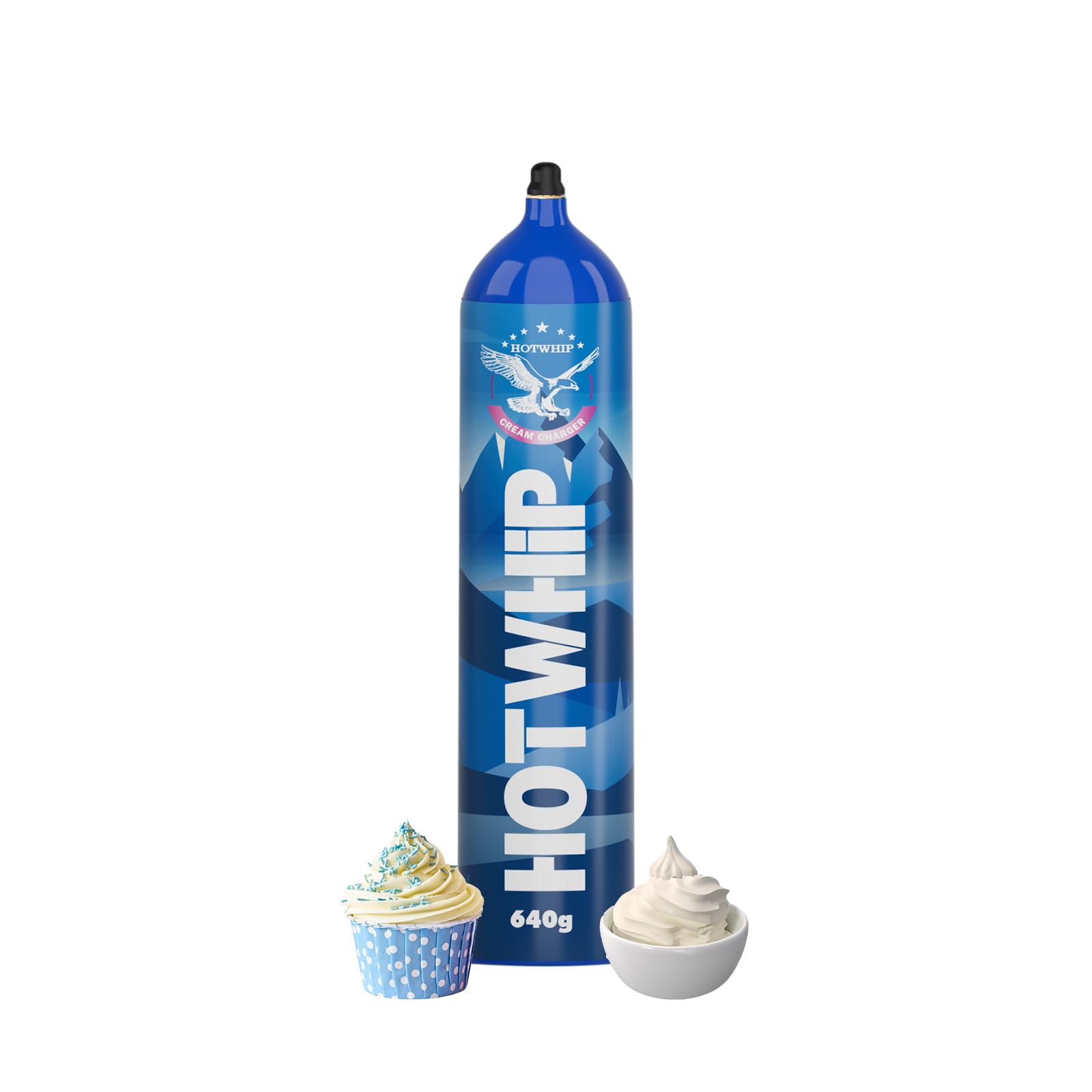 Premium Whipped Cream Charger - 6 Pack Food Grade N2O Cartridges with Lightweight Aluminum Dispenser (640g Original Flavor) - Perfect for Desserts, Coffee Toppings & Baking at Home