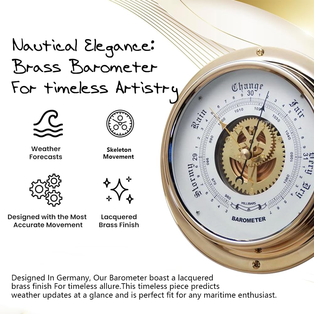 Premium Brass Barometer for Fishing & Sailing - 180mm/7.087
