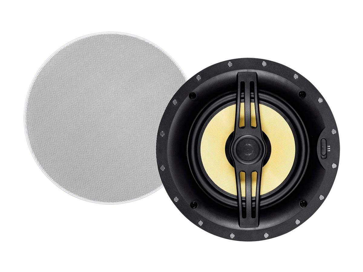 Monoprice 8-Inch 2-Way Aramid Fiber In-Ceiling Speakers - Black with Covered Crossover (Pair) - Perfect for Home Theater & Surround Sound Systems