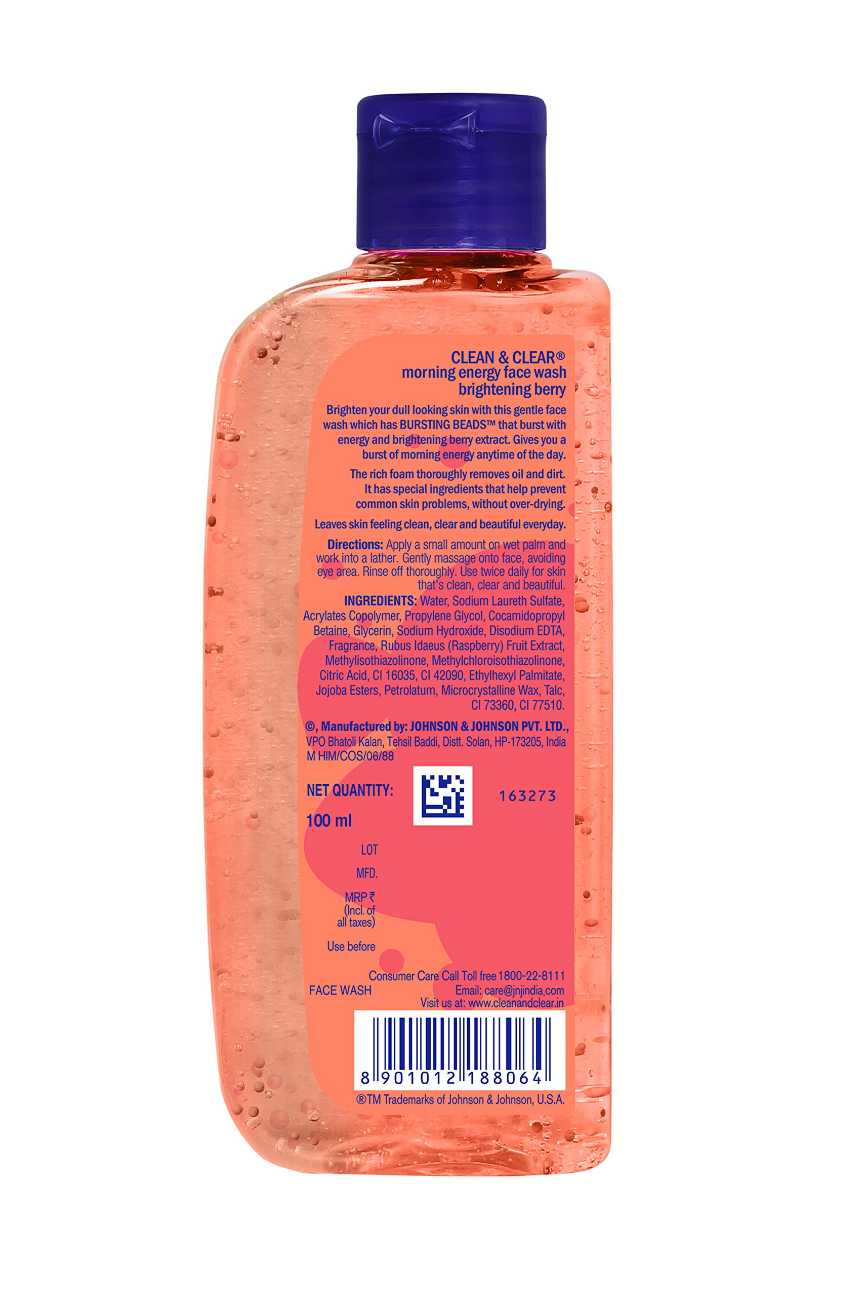 Clean & Clear Morning Energy Berry Face Wash 100ml - Refreshing Daily Cleanser for Glowing Skin - Perfect for Morning Routine & Acne-Prone Skin