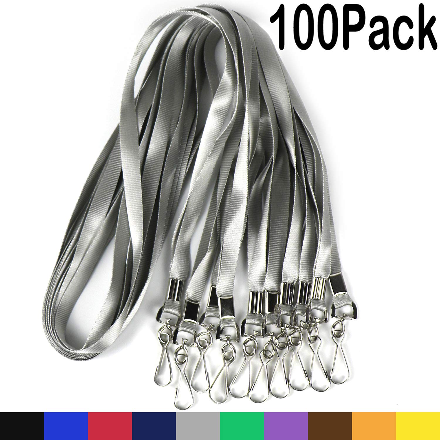 Premium Nylon Lanyards for ID Badges - 100Pack (Gray) - Ideal for Office, Cruise & School Use