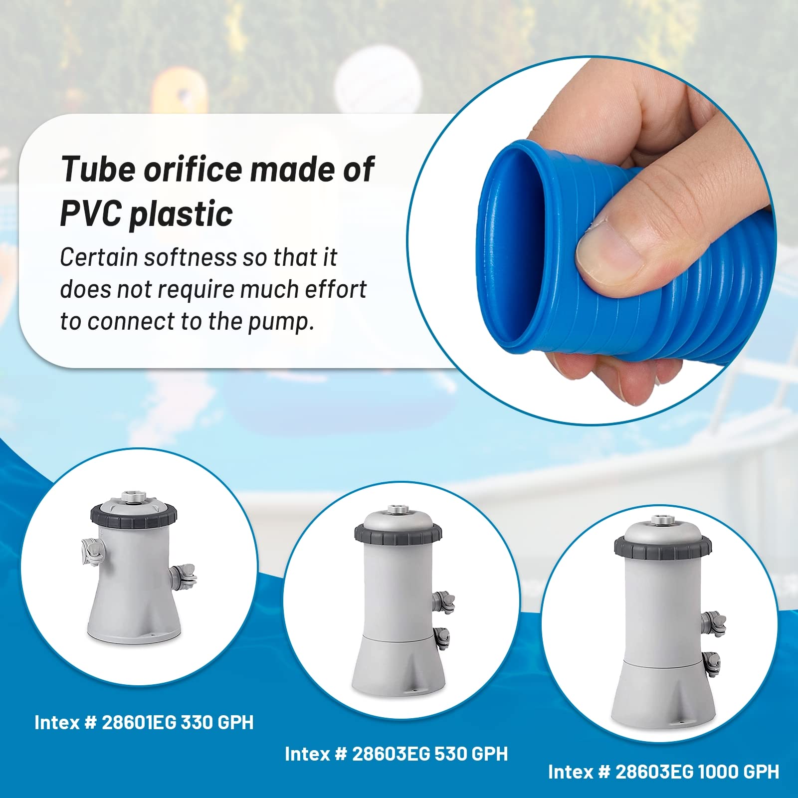 Intex Pool Pump Replacement Hose 1.25 x 41 Inch - Compatible with Intex Filter Pump 607, 637 & 32mm Above Ground Pools - Includes 6 Hose Clamps - Perfect for Pool Maintenance & Water Circulation