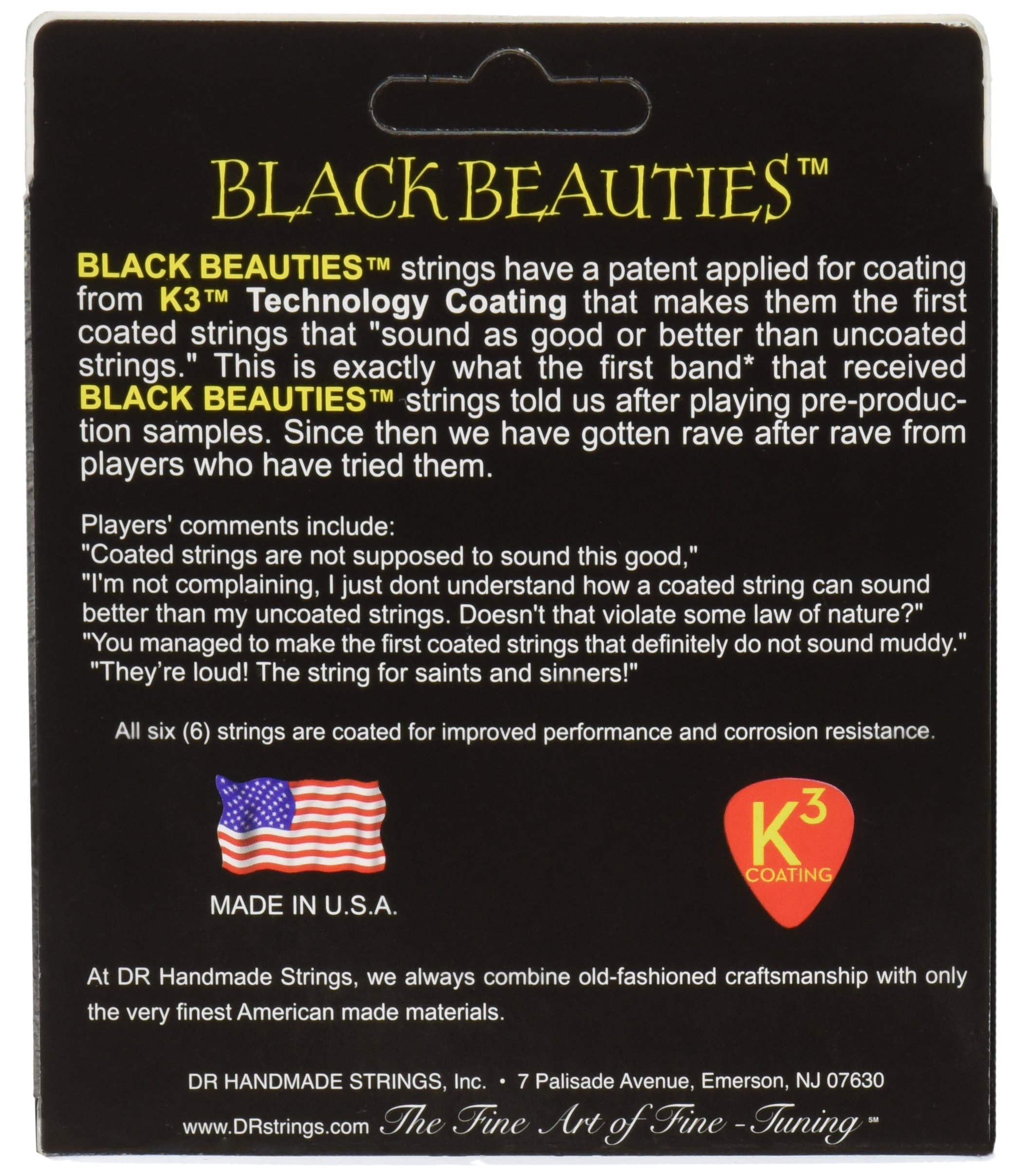 DR Strings Black Beauties Electric Guitar Strings - Black Coated, 9-52 Gauge (BKE7-9) | Perfect for Rock, Blues & Studio Recording