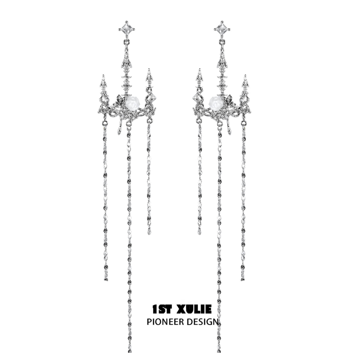 S925 Sterling Silver Rose White Shell Chandelier Earrings - Crystal Palace Inspired Jewelry for Women, Perfect for Weddings, Parties & Special Occasions