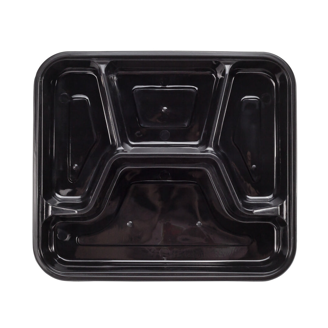 34 oz Black Plastic 4-Compartment Meal Prep Containers with Clear Lids - Microwave Safe (8.75