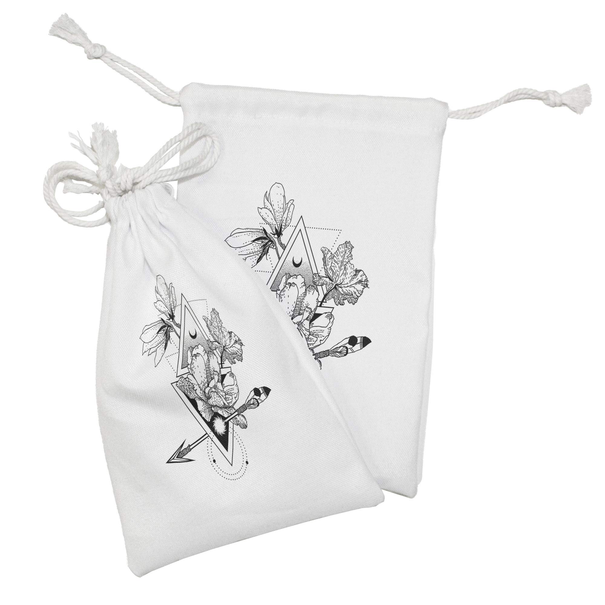 Ambesonne Alchemy Fabric Pouch Set of 2 - Bohemian Drawstring Bags for Toiletries, Jewelry & Travel Essentials, 9