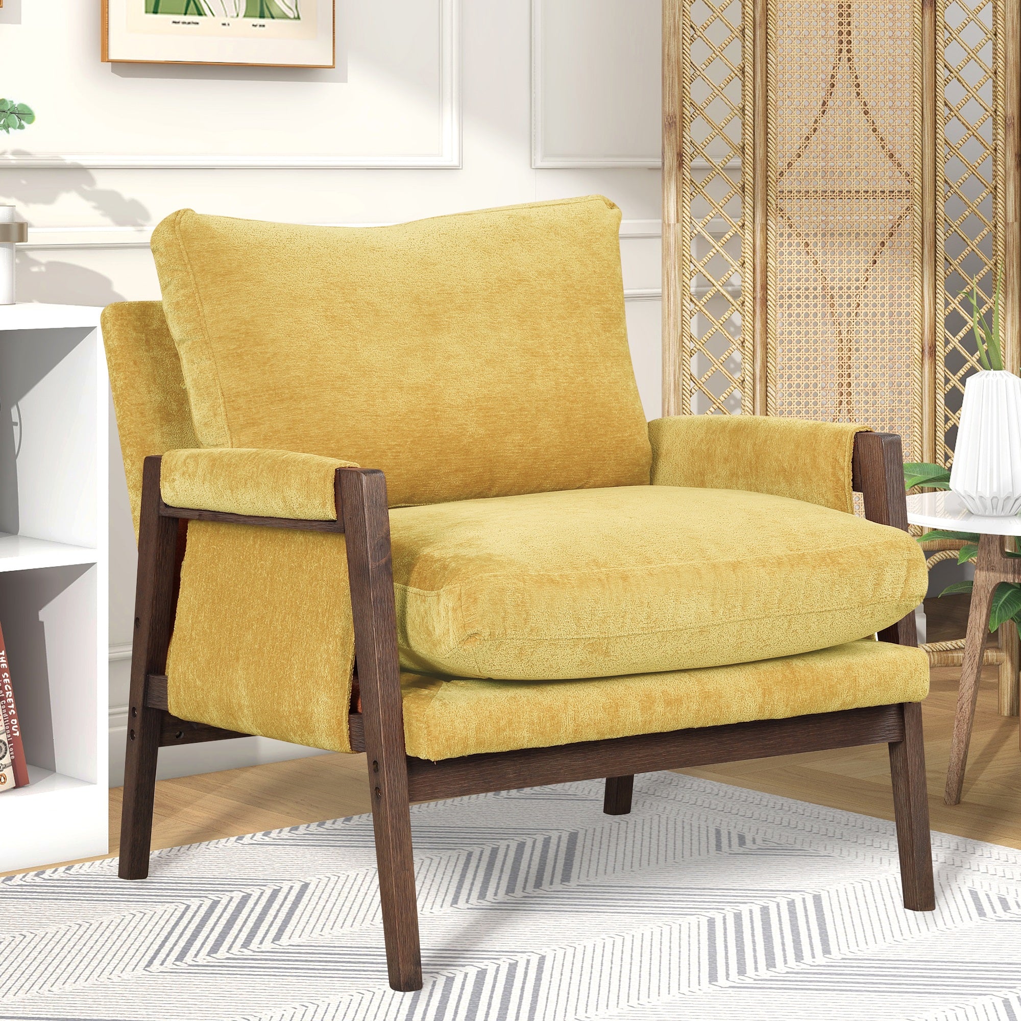 Kelly Mid Century Modern Velvet Accent Armchair - Stylish Roundhill Furniture for Living Room, Bedroom & Office - Comfortable Lounge Chair for Home Decor