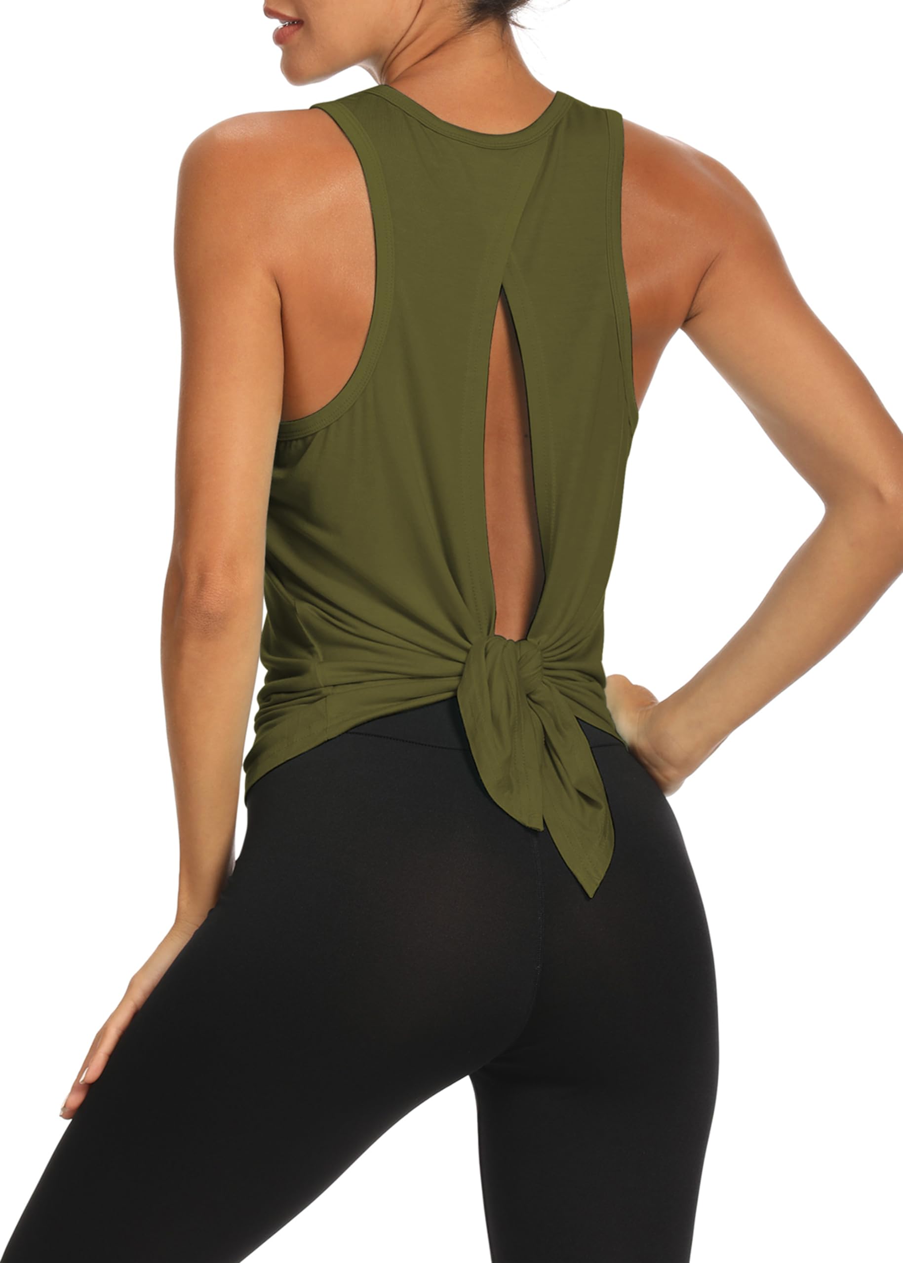 Bestisun Women's Open Back Workout Tops - Gym Athletic Muscle Tank Shirts with Tie Back Design | Perfect for Yoga, Running & Fitness Training
