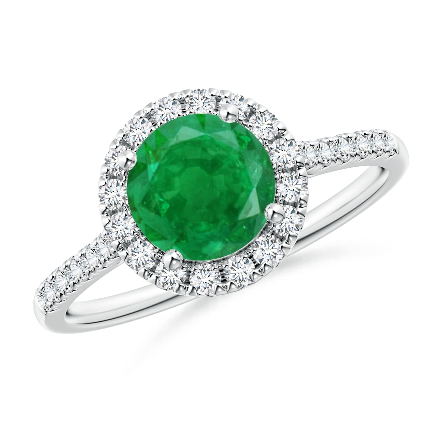 Emerald Halo Engagement Ring with Diamond Accents - 7mm Round Cut Green Gemstone for Women, Perfect for Wedding, Anniversary & Proposal Gifts