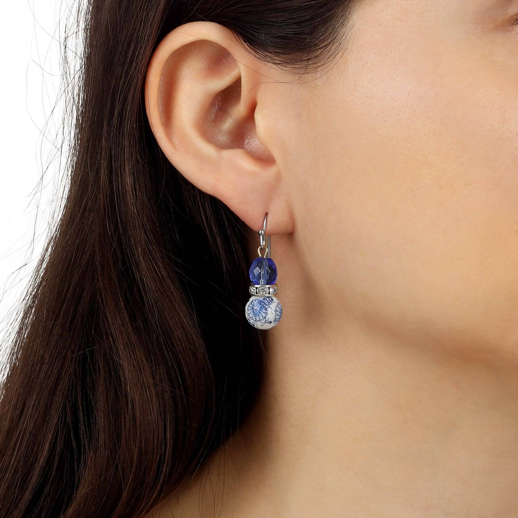 1928 Blue Willow Sapphire Glass Crystal Drop Earrings for Women - Vintage Style Dangle Earrings for Party, Wedding & Evening Wear