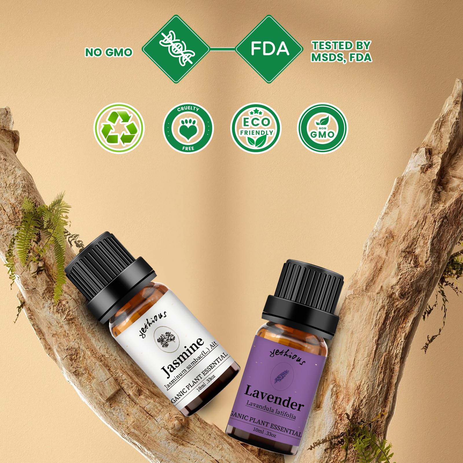 Organic Pure Jasmine & Lavender Essential Oil Set - 100% Natural Aromatherapy Oils for Diffusers, Massage, Relaxation & Stress Relief - Perfect for Home Spa, Yoga & Meditation