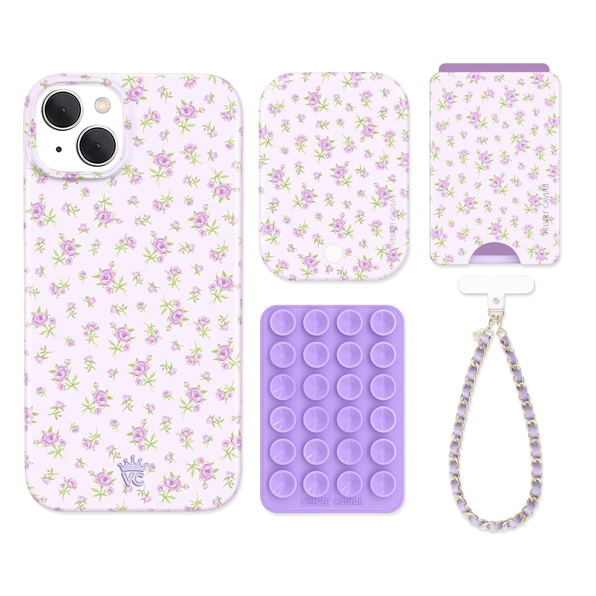 Elegant Lilac Floral iPhone Case with Wallet - Slim Protective Phone Cover & Card Holder for Women - Perfect for Everyday Use, Travel, and Shopping
