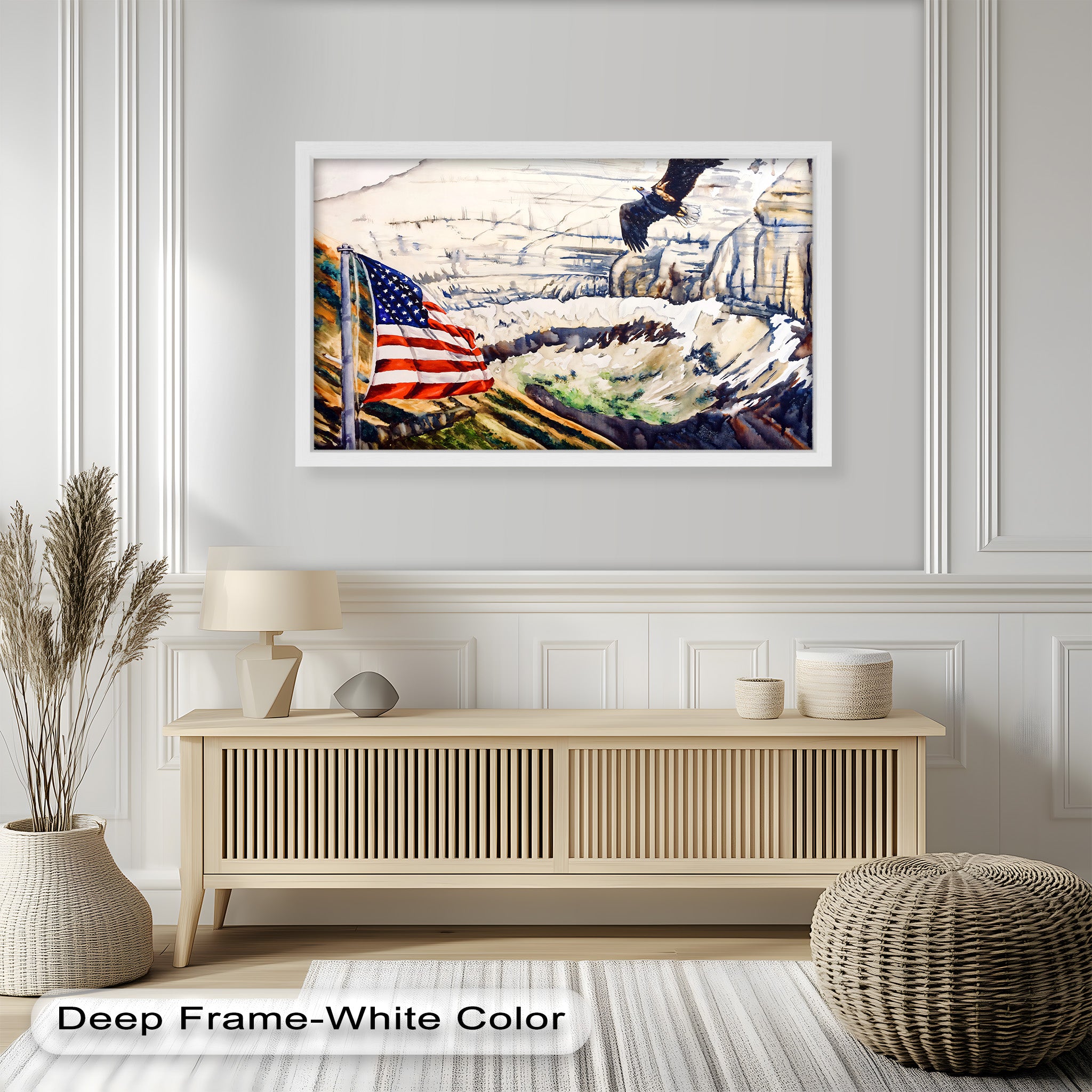 Patriotic Oil Painting of American Flag and Bald Eagle - Perfect for Home Decor, Office Wall Art & Gift for Independence Day