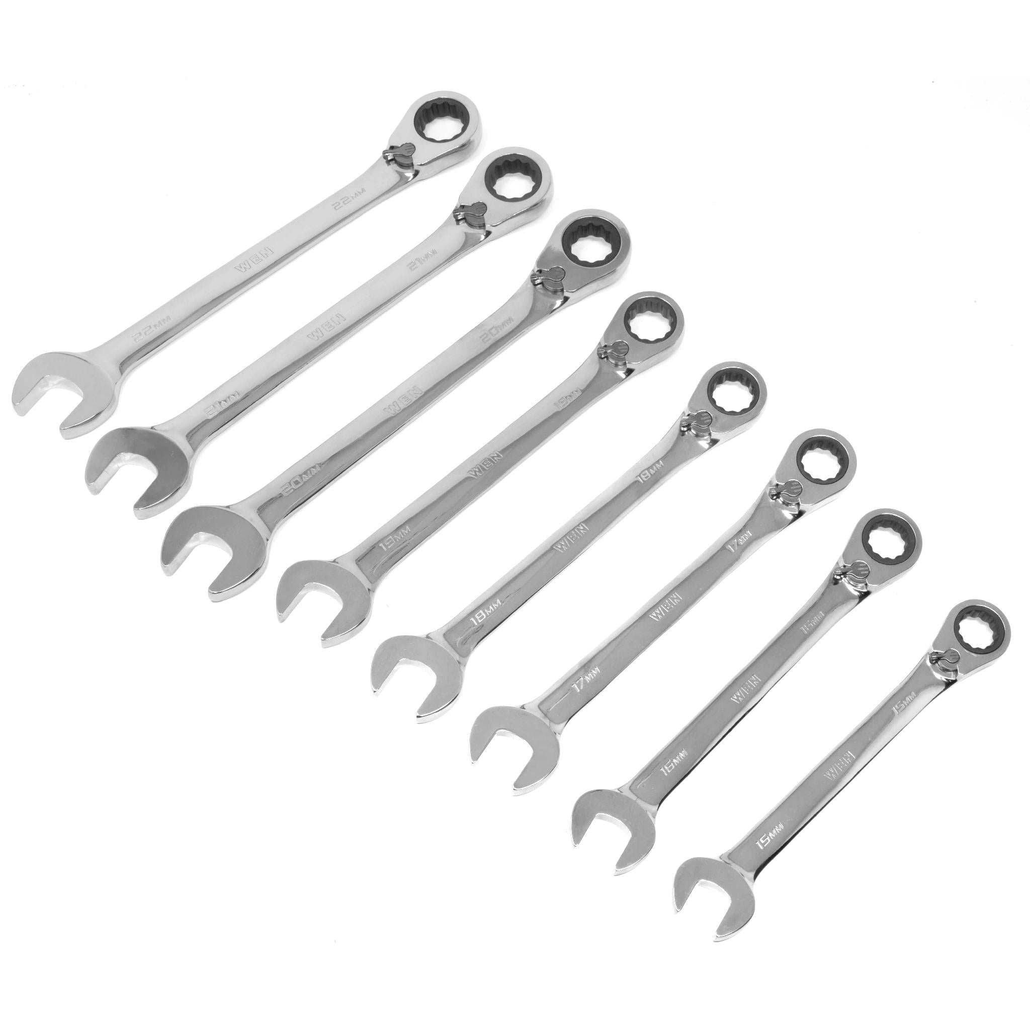 WEN WR162 16-Piece Professional Reversible Ratcheting Metric Combination Wrench Set with Storage Pouch - Perfect for Automotive Repair, Machinery Maintenance & DIY Projects