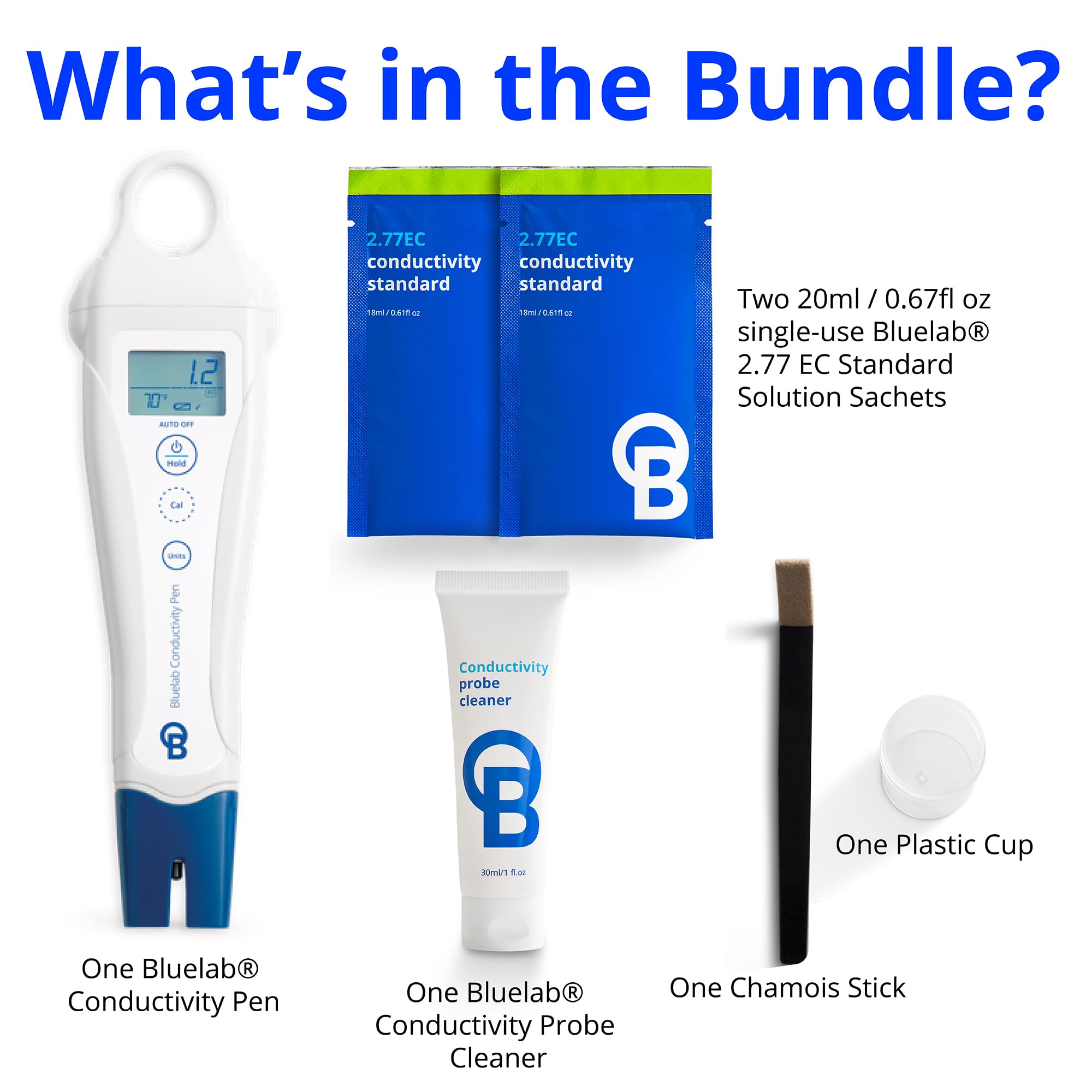 Bluelab Conductivity Pen Meter & Probe Care Kit - Water, Temperature, Nutrient Tester (CF, EC, PPM 500/700) with EC Solution & Cleaner for Hydroponics, Indoor Plants, Greenhouses & Aquariums