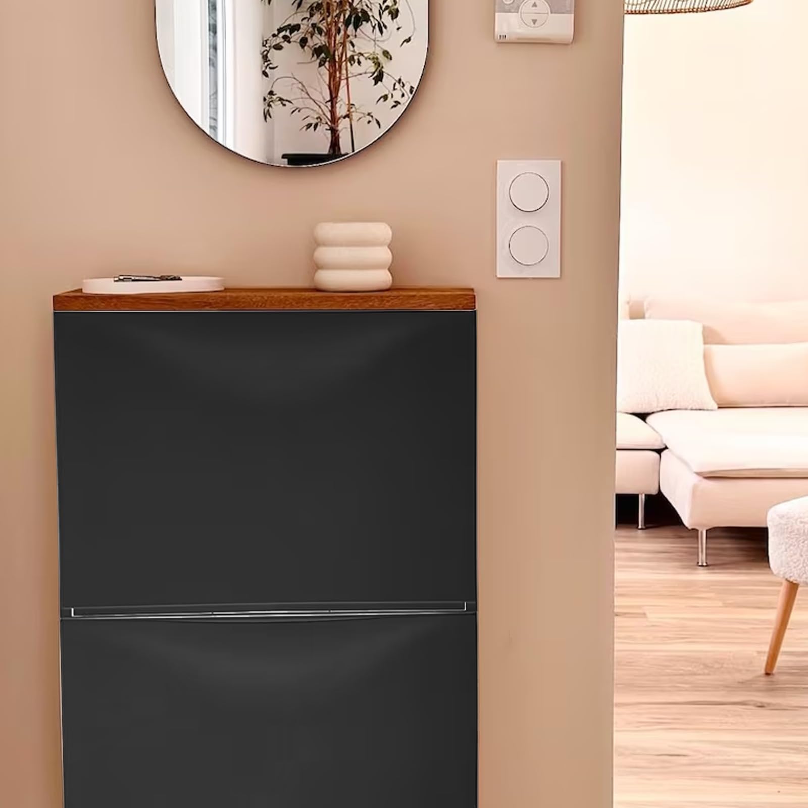 White & Black Shoe Storage Cabinet with 2 Flip Doors - 52x18x78cm Narrow Entryway Shoe Rack Organizer for Hallway, Closet & Small Spaces - Space Saving Shoe Cabinet for Home & Apartment