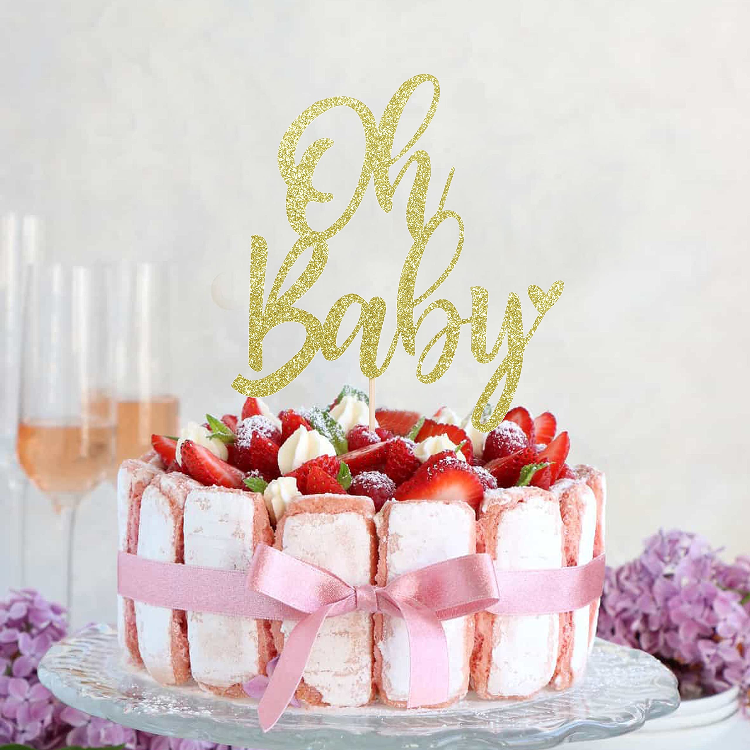 Heart Oh Baby Cake Topper - Glitter Gold Baby Shower Decorations, Gender Reveal Party Cake Topper, Photo Booth Props for Baby Shower, Birthday & Gender Reveal Celebrations