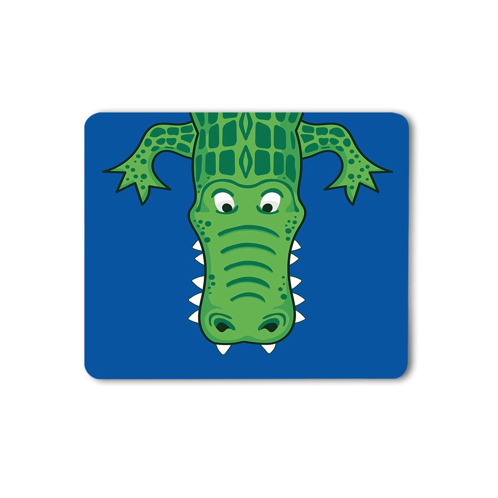 WONDERTIFY Cute Cartoon Alligator Mouse Pad - Non-Slip Rubber Base Gaming Mouse Mat for Laptop, PC, Office & Home Use - Green Blue White Design (9.5