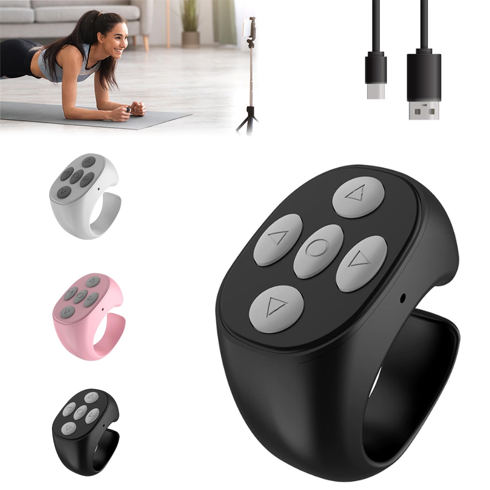 Wireless Bluetooth Finger Ring Remote Control - Rechargeable Scrolling Ring for Smartphones & Tablets - Perfect for Presentations, Online Meetings, and Hands-Free Media Control (Black)