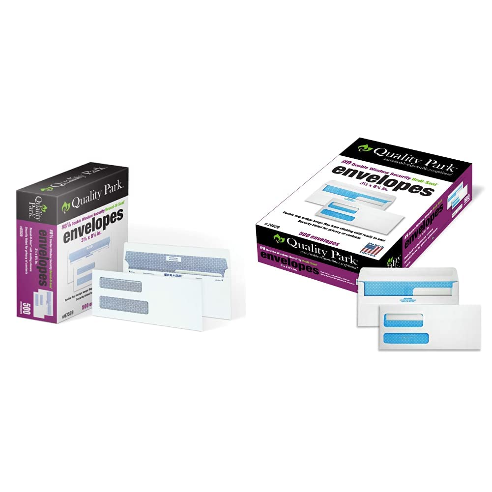 Premium #8 5/8 & #9 Double-Window Security Envelopes - Self Seal, 24 lb White (500/Box) - Ideal for Invoices, QuickBooks Statements & Business Mailings - 3-7/8 x 8-7/8 Inches