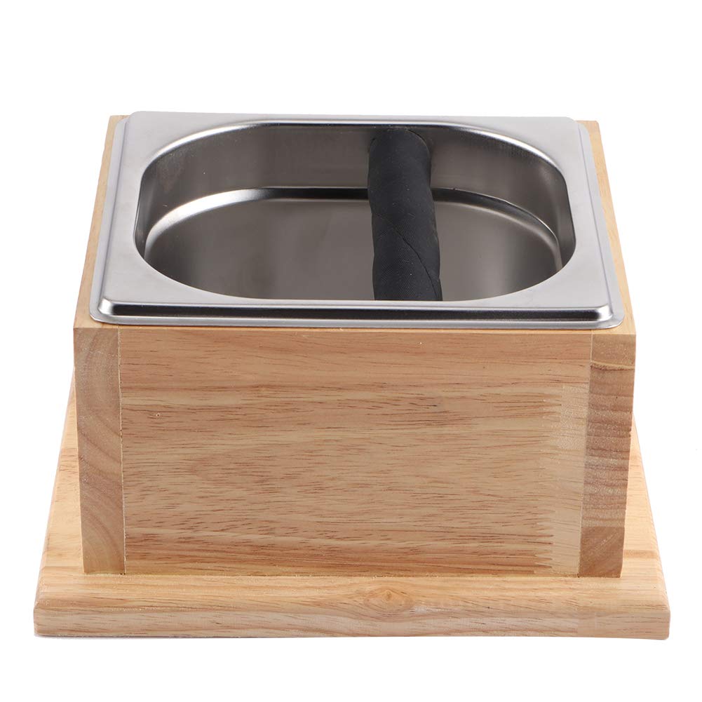 Premium Coffee Knock Box - Anti-Shake Coffee Grounds Container with Rubber Bar & Stainless Steel Design, Wooden Base for Barista & Home Kitchen - Perfect for Espresso Machines & Coffee Shops Accessories