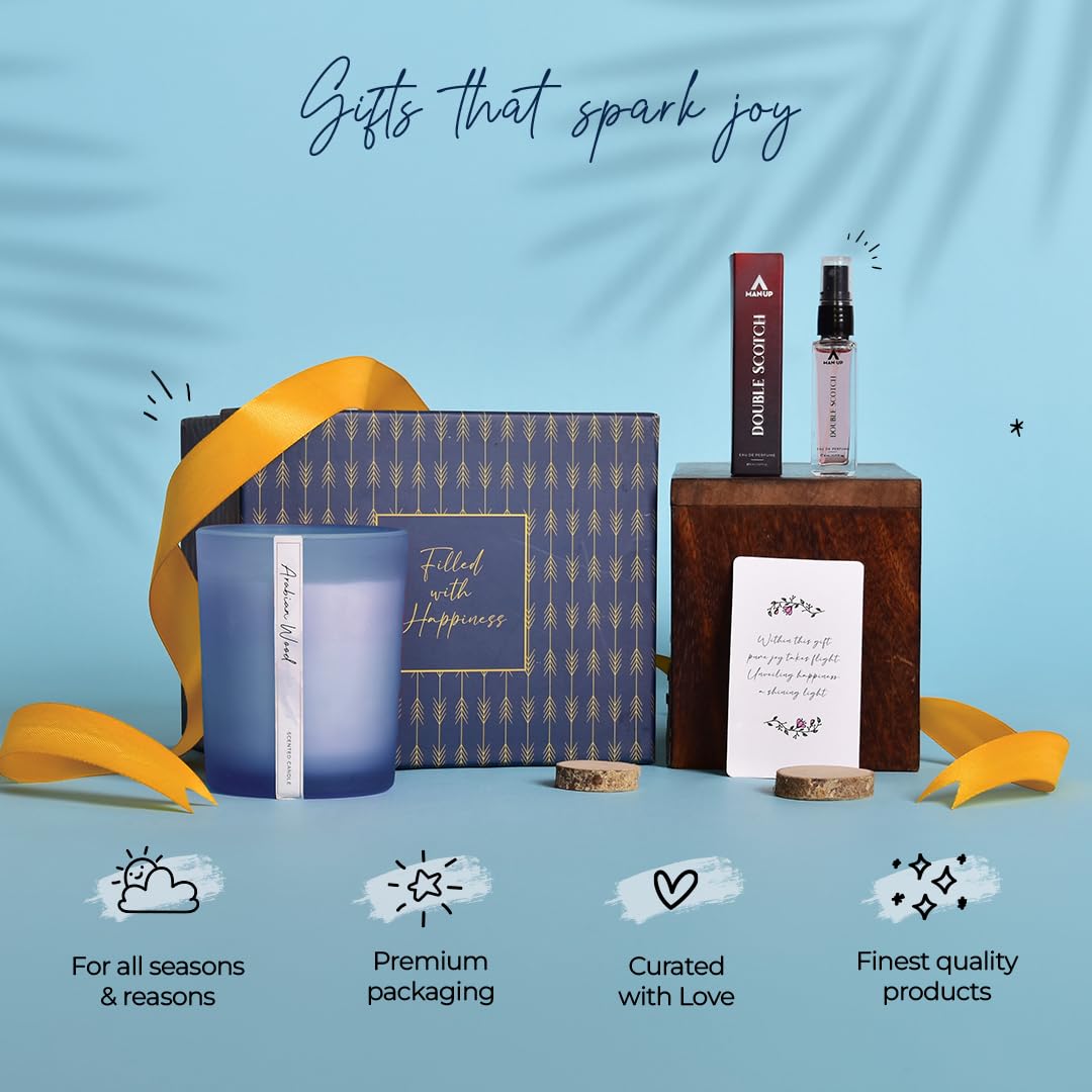 Gleevers Luxury Men's Birthday Gift Set - 2 Pack with Double Scotch Cologne (8ml) & Arabian Wood Scented Candle (250g) | Perfect Anniversary Gift for Husband, Valentine's Present for Boyfriend, Birthday Surprise for Brother | Romantic Date Nights, Special Occasions & Thoughtful Gifting