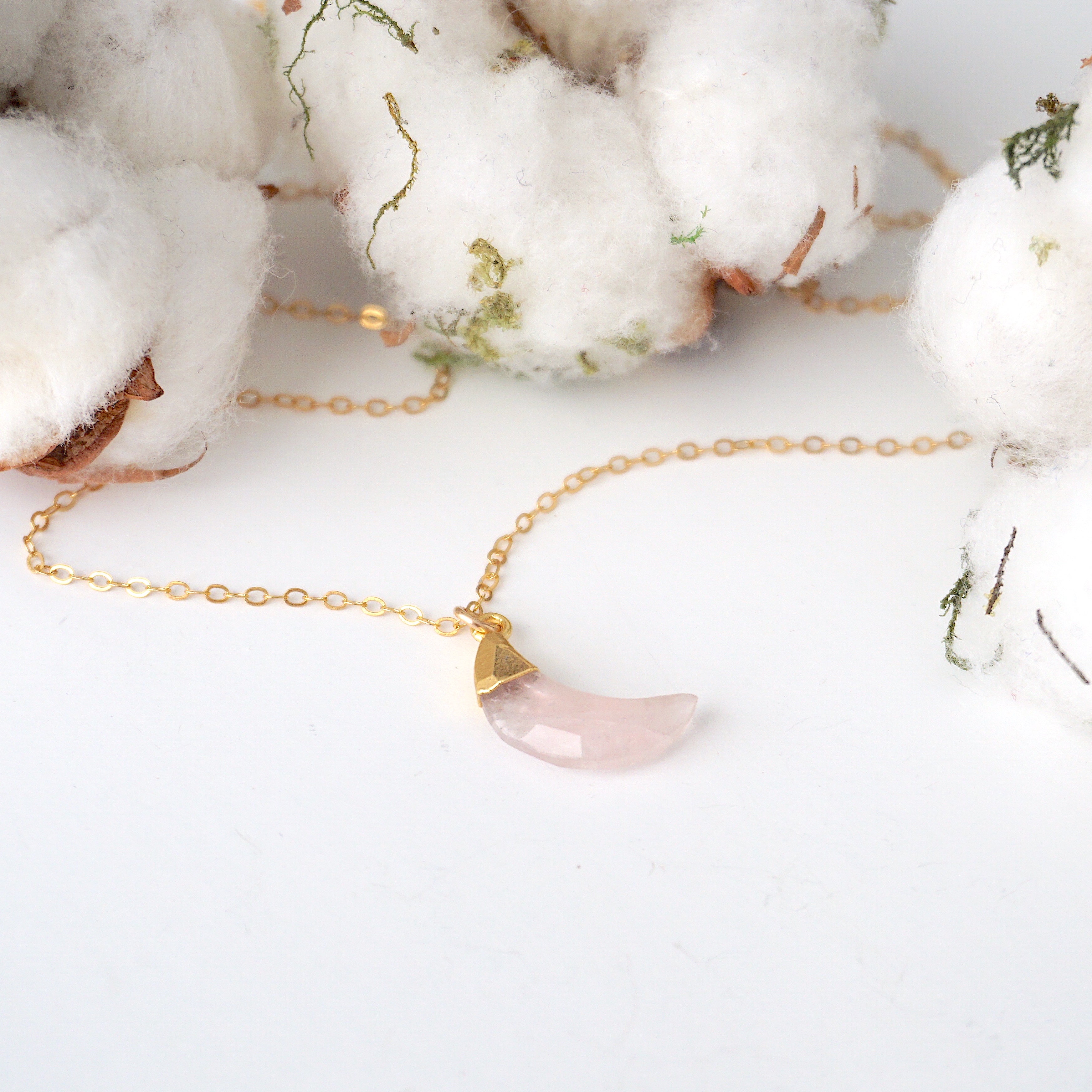14K Gold Filled Rose Quartz Moon Charm Necklace for Women - Elegant Healing Crystal Jewelry for Meditation, Yoga & Spiritual Gifts