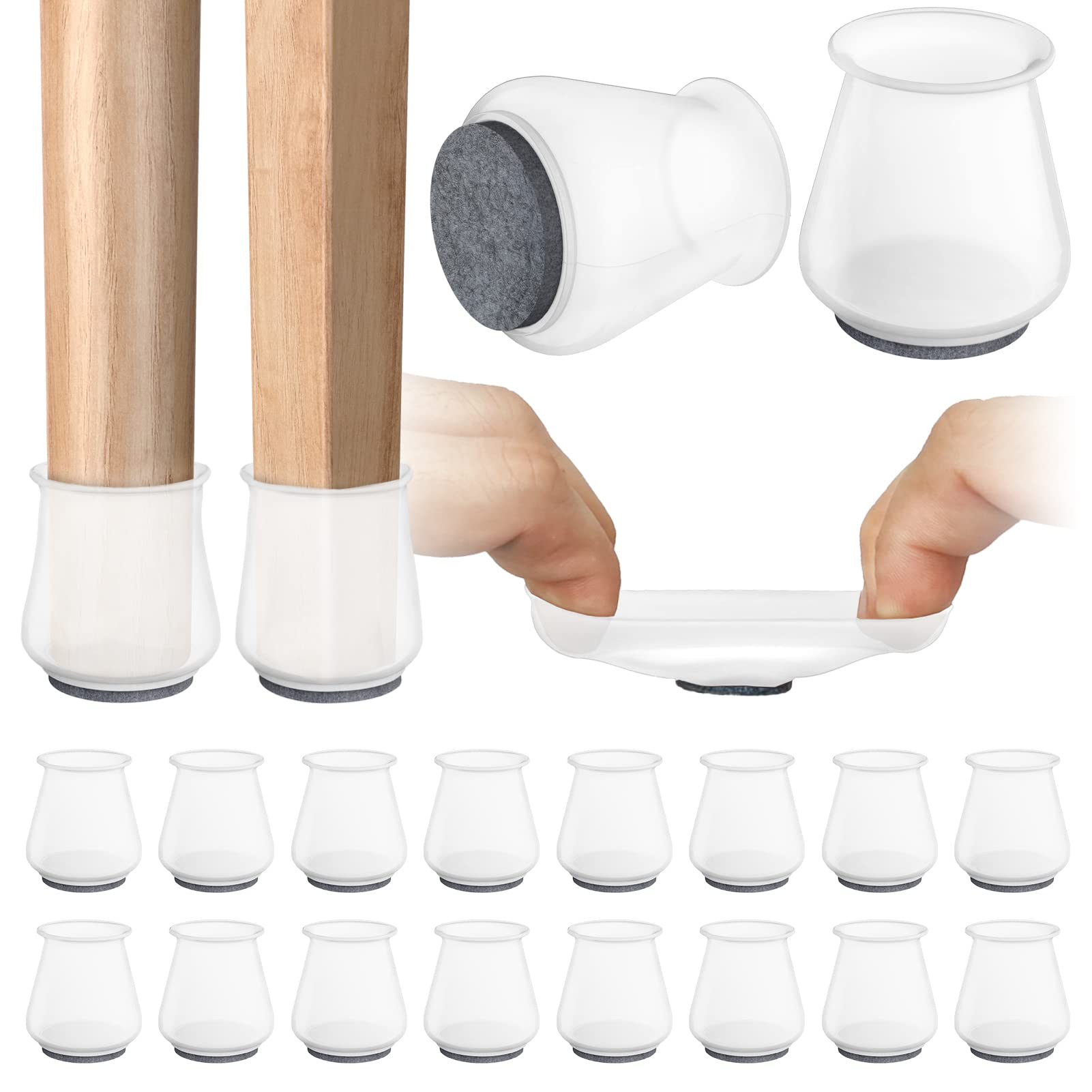 16 Pcs Silicone Chair Leg Floor Protectors - 1.5 Inch White Non-Slip Furniture Pads for Hardwood & Tile Floors - Prevent Scratches & Noise for Home & Office Use