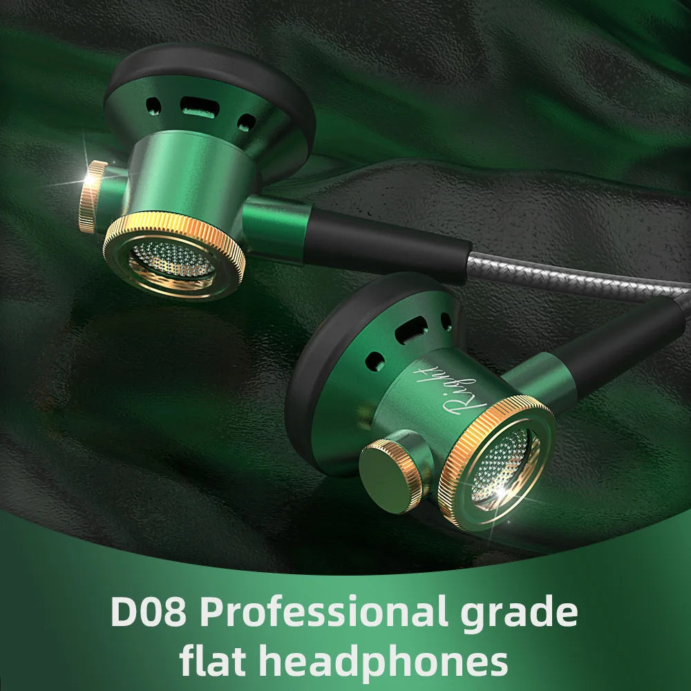 Premium Metal HiFi Flat Head Earphones with Microphone - Deep Bass Wired Headphones for Music, Gaming & Phone Calls - Perfect for Travel, Workout & Daily Commute