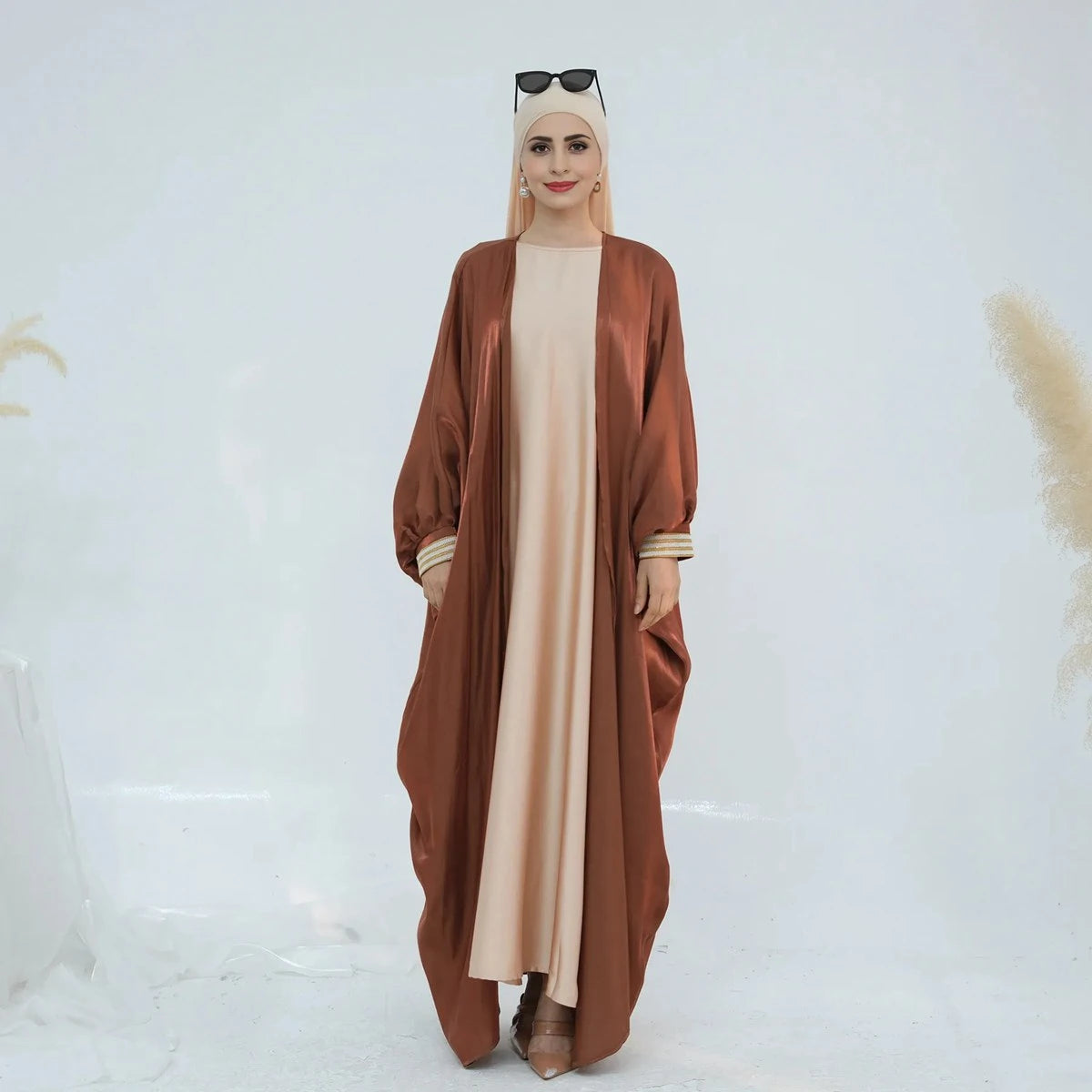 Gleam Cardigan Open Abaya Dress #25848 - Elegant Muslim Women's Long Kimono Cover-Up for Prayer, Home & Special Occasions