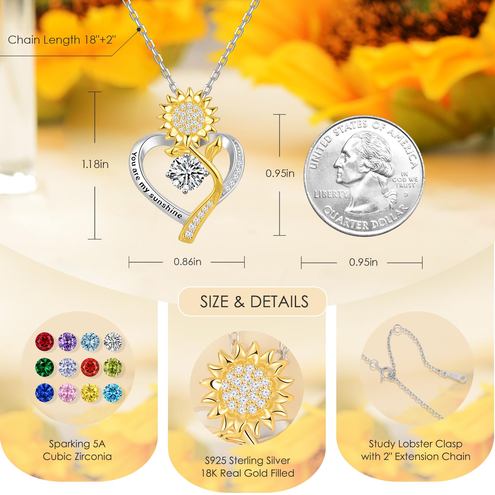 Sunflower Necklace for Women - Elegant Floral Jewelry Gift for Wife, Girlfriend, Her Birthday, Wedding & Anniversary - Perfect for Everyday Wear, Date Nights & Special Occasions