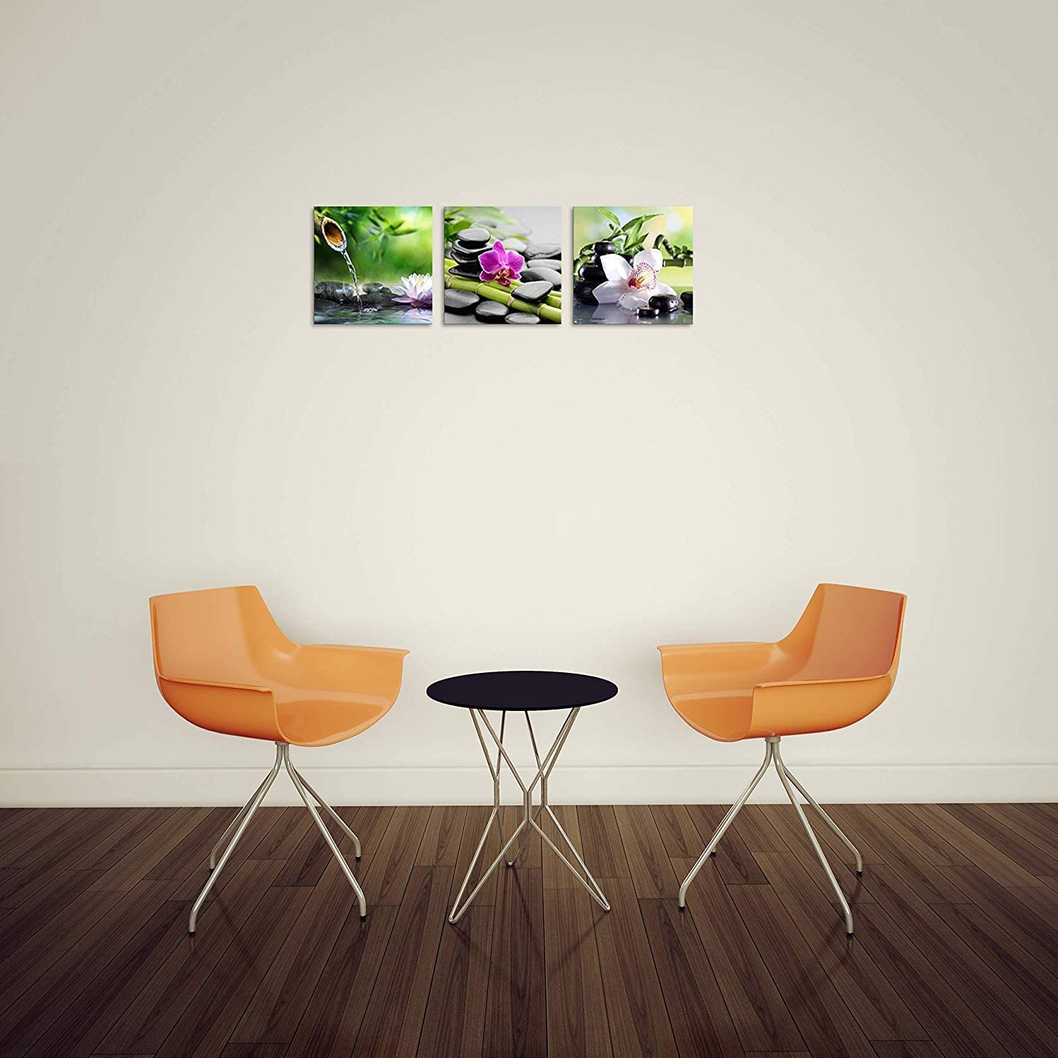 TutuBeer Zen Art 3-Panel Canvas Painting - Green Bamboo & Pink Flowers Wall Decor for Home, Spa & Bathroom - Stretched & Framed 20x20 Inch Each - Perfect for Meditation Rooms, Yoga Studios & Relaxation Spaces