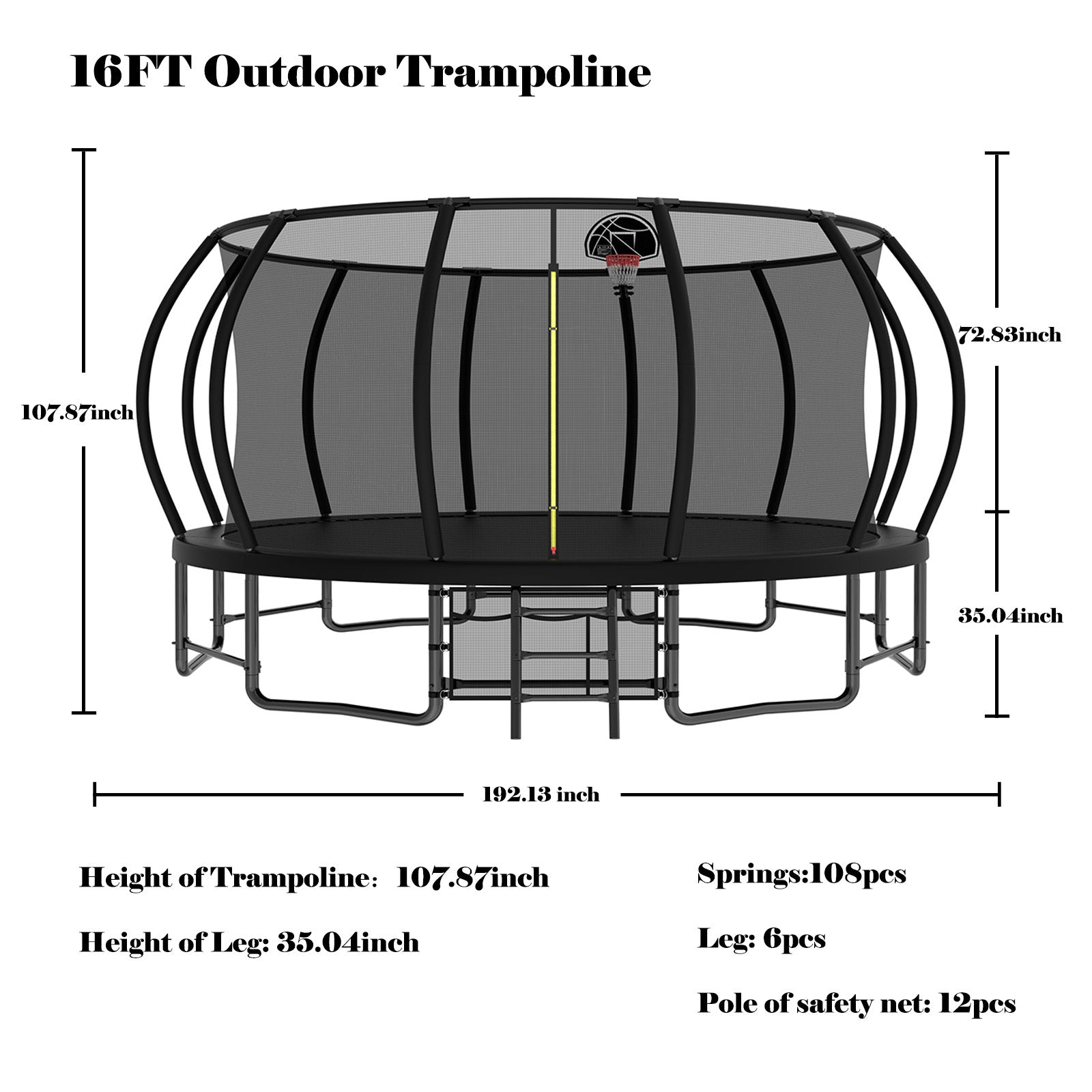16FT Heavy Duty Outdoor Trampoline for Kids & Adults - ASTM Approved Anti-Rust Pumpkin Trampoline with Curved Poles | Perfect for Backyard Fun, Exercise & Family Bonding