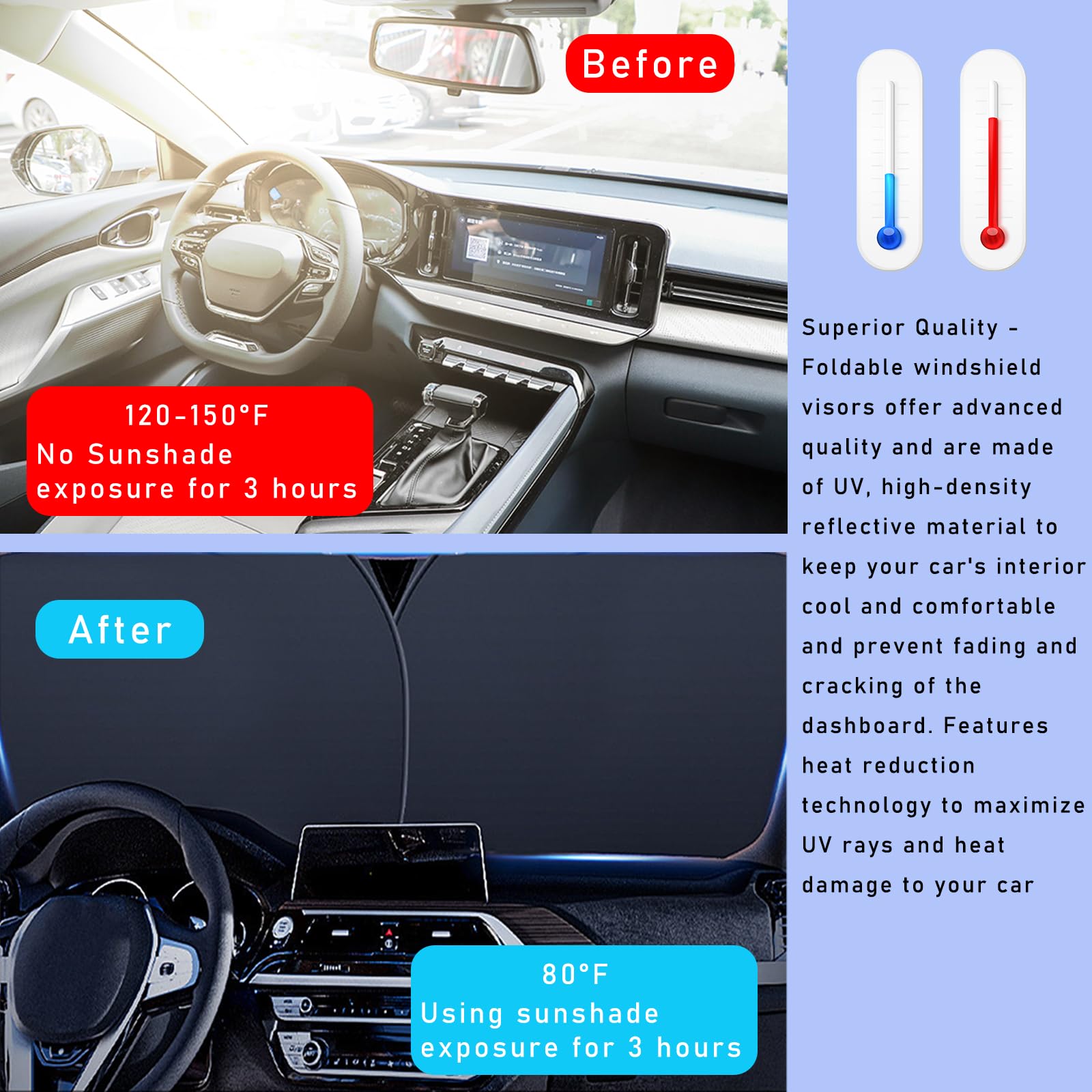 Ziciner 2 Pack Car Windshield Sun Shade - 28