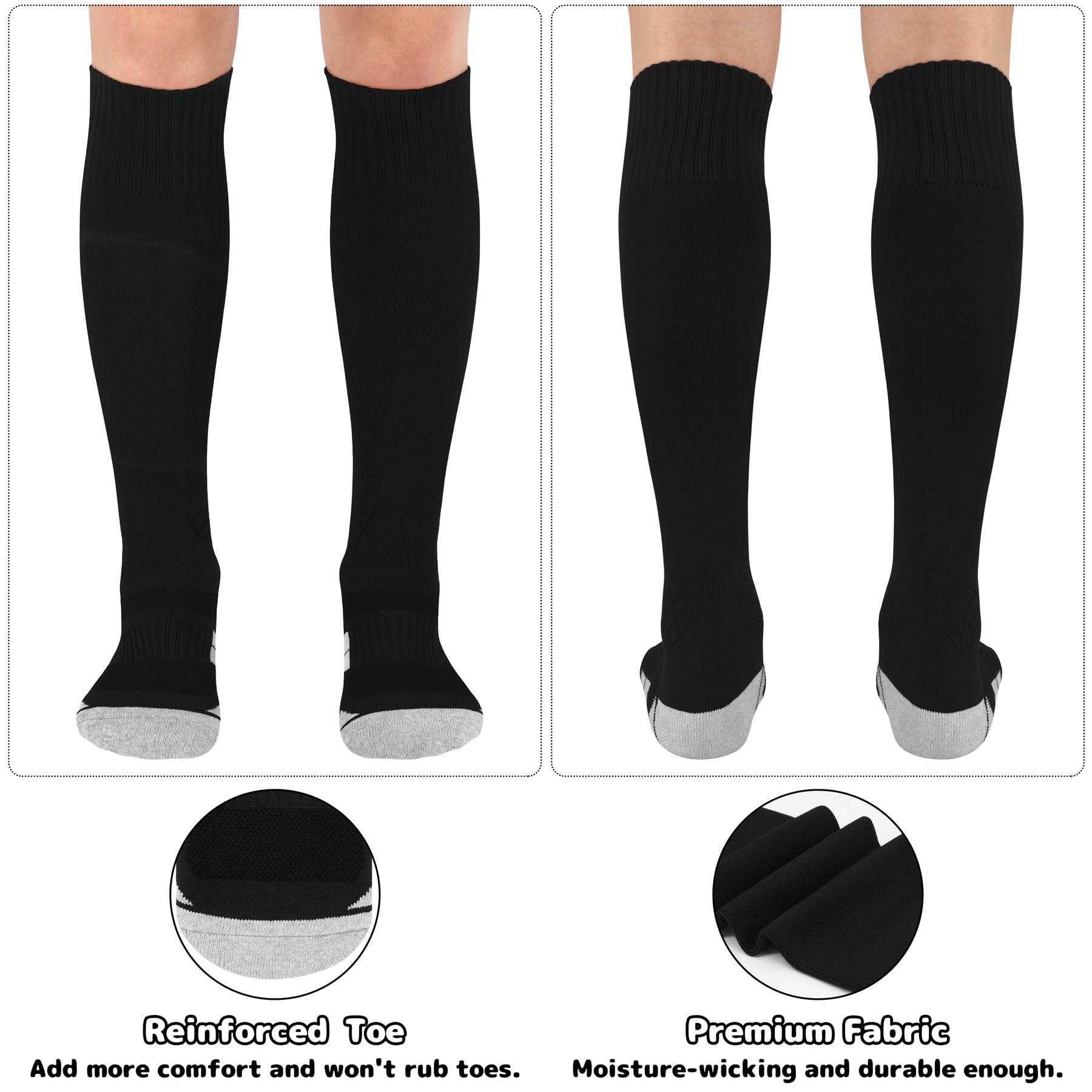 Olreco Youth & Adult Soccer Socks - Knee High Football Baseball Softball Socks for Boys Girls - Team Sports Athletic Socks for Kids & Teens - Perfect for Training, Games & School PE Classes