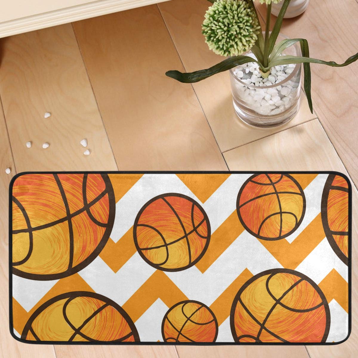 Non-Slip Basketball Pattern Kitchen Mat - 20x20 Inch Washable Anti-Fatigue Floor Rug for Kitchen, Bedroom & Entryway | Perfect for Home Decor, Sports Fans and High-Traffic Areas