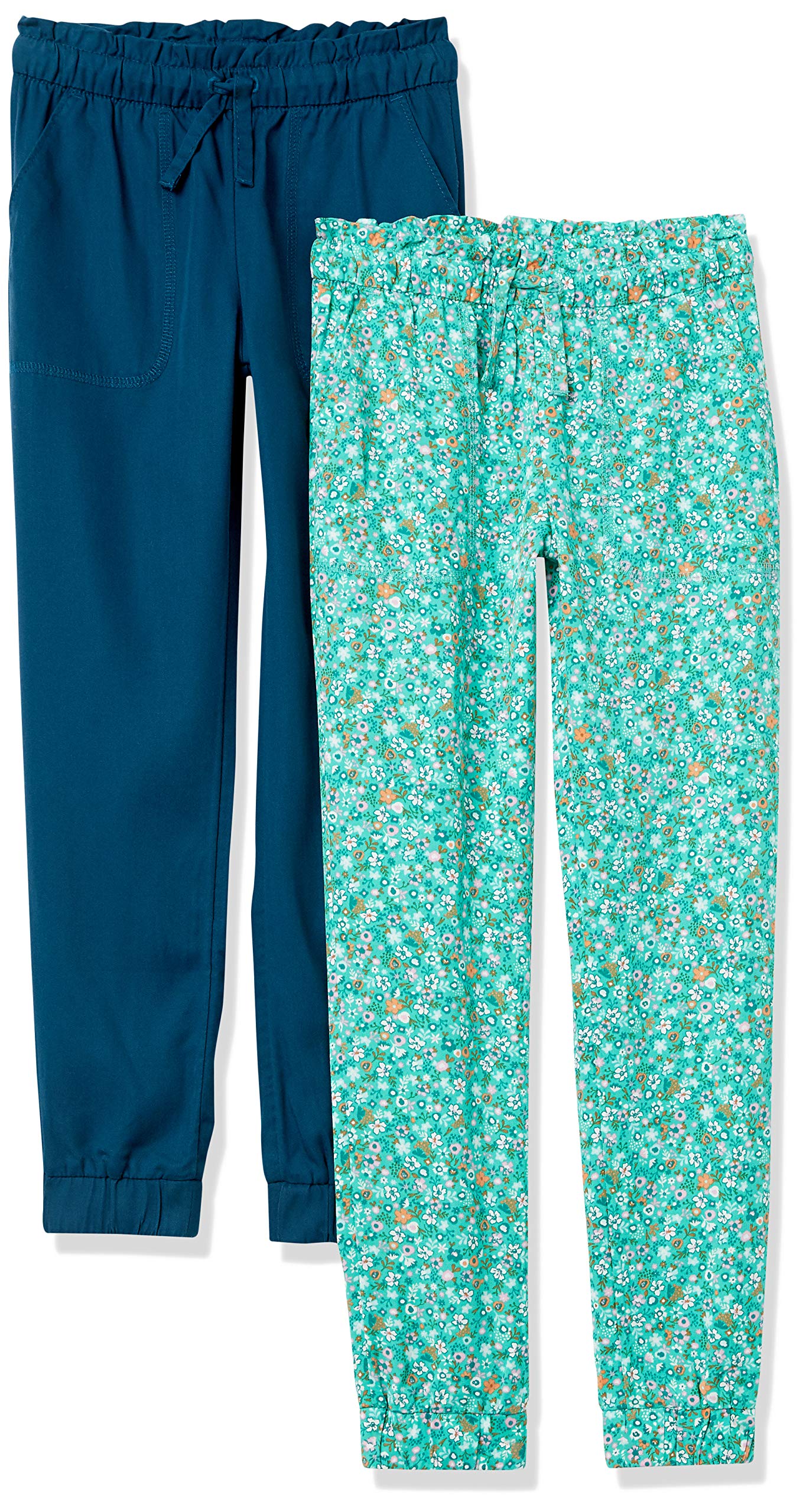 Amazon Essentials Girls & Toddlers' Soft Play Pants - 2-Pack | Comfortable Stretchy Cotton Pants for Playtime, Daycare & Everyday Wear