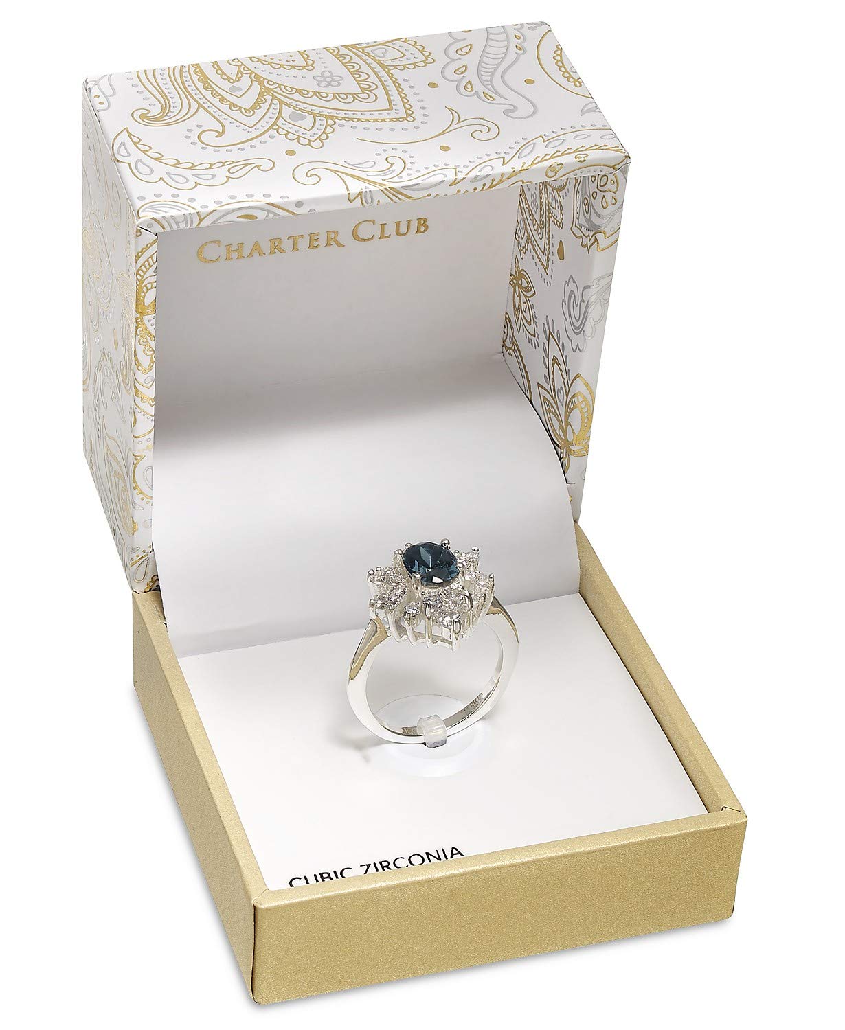 Charter Club Women's Silver-Tone Oval Halo Ring with Genuine Crystals & Stones | Elegant Jewelry for Weddings, Parties & Special Occasions