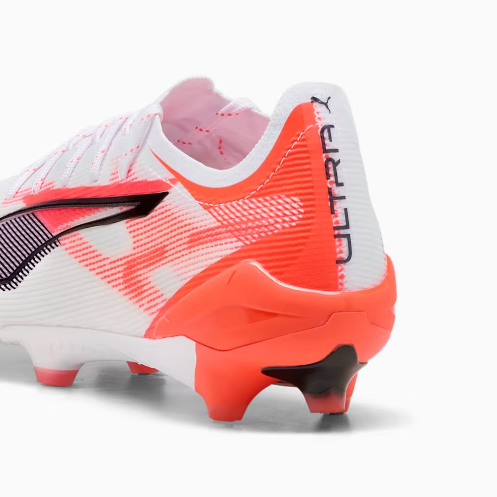 Puma Ultra 5 Ultimate FG Football Cleats - White/Black/Glowing Red - Lightweight Soccer Shoes for Men - Perfect for Turf Matches & Training Sessions