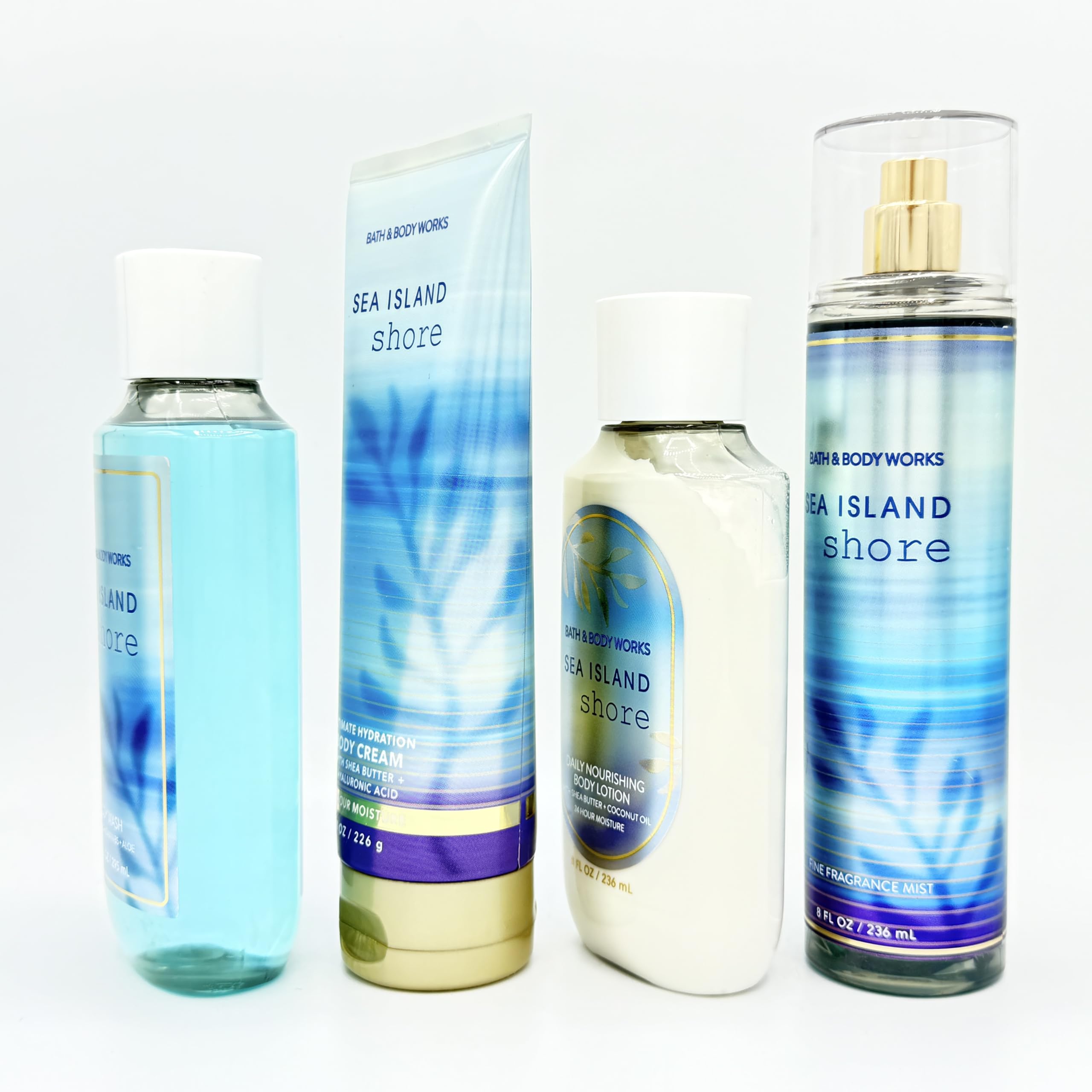 Sea Island Shore 4-Piece Bath & Body Gift Set - Moisturizing Body Wash, Hydrating Body Cream, Nourishing Body Lotion & Fragrance Mist for Dry Skin Care | Spa Day, Self Care Routine & Luxury Bath Essentials