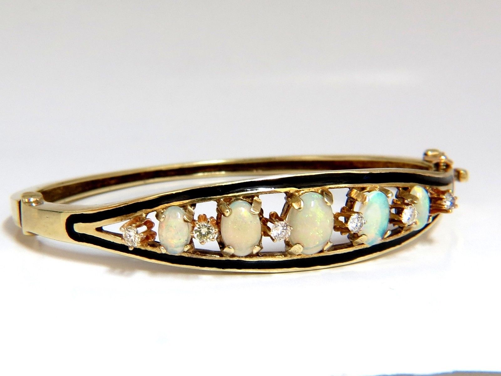 6.60ct Natural Australian Opal Diamond Bangle Cocktail Bracelet - 14K Gold Vintage Jewelry for Women, Elegant Gift for Anniversary, Wedding & Special Occasions