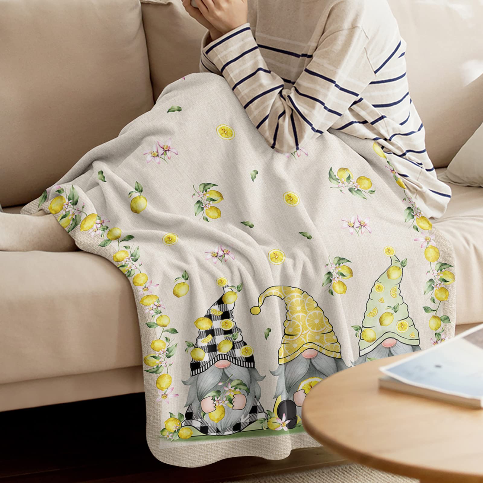 Cozy Microfiber Fleece Throw Blanket - Lightweight Flannel Blanket with Summer Lemon Gnomes & Floral Design (40x50 Inch) - Perfect for Bed, Couch, Sofa - Ideal for Lounging, Netflix Nights & Home Decor