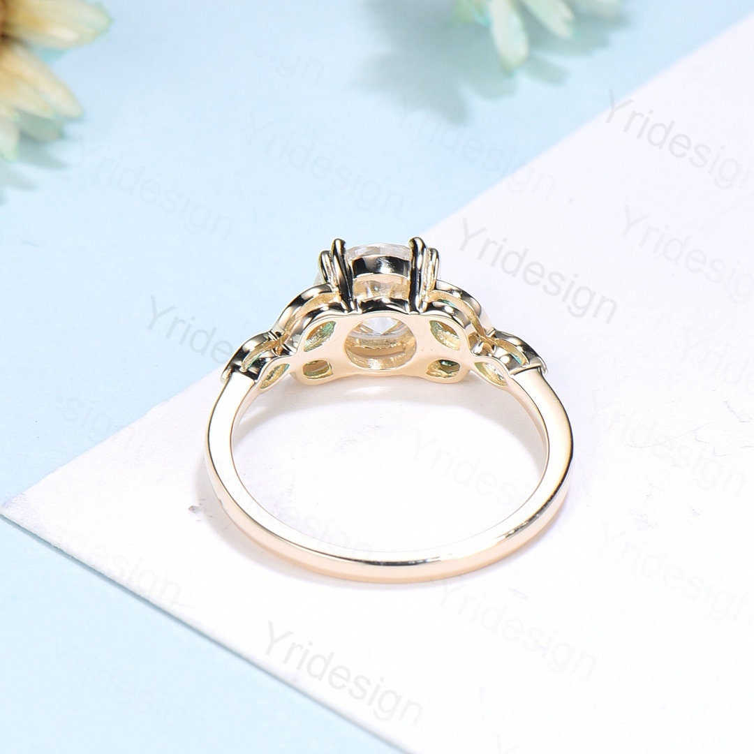 1CT Moissanite Engagement Ring with Lab Emerald Accents - Solid Gold Wedding Band, Art Deco Promise Ring for Women - Anniversary & Bridal Gift - Perfect for Proposals, Weddings, and Special Occasions