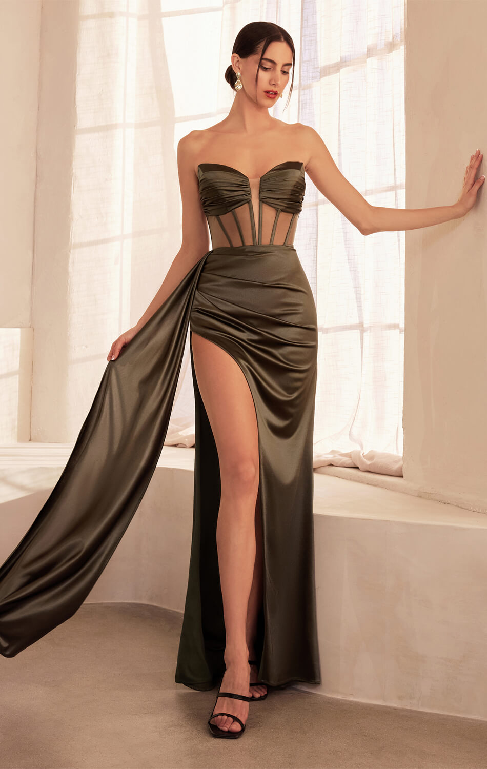 Strapless Satin Prom Dress with Sheer Corset Bodice | Jamie Gown | Elegant Evening Gown for Homecoming, Wedding & Special Occasions