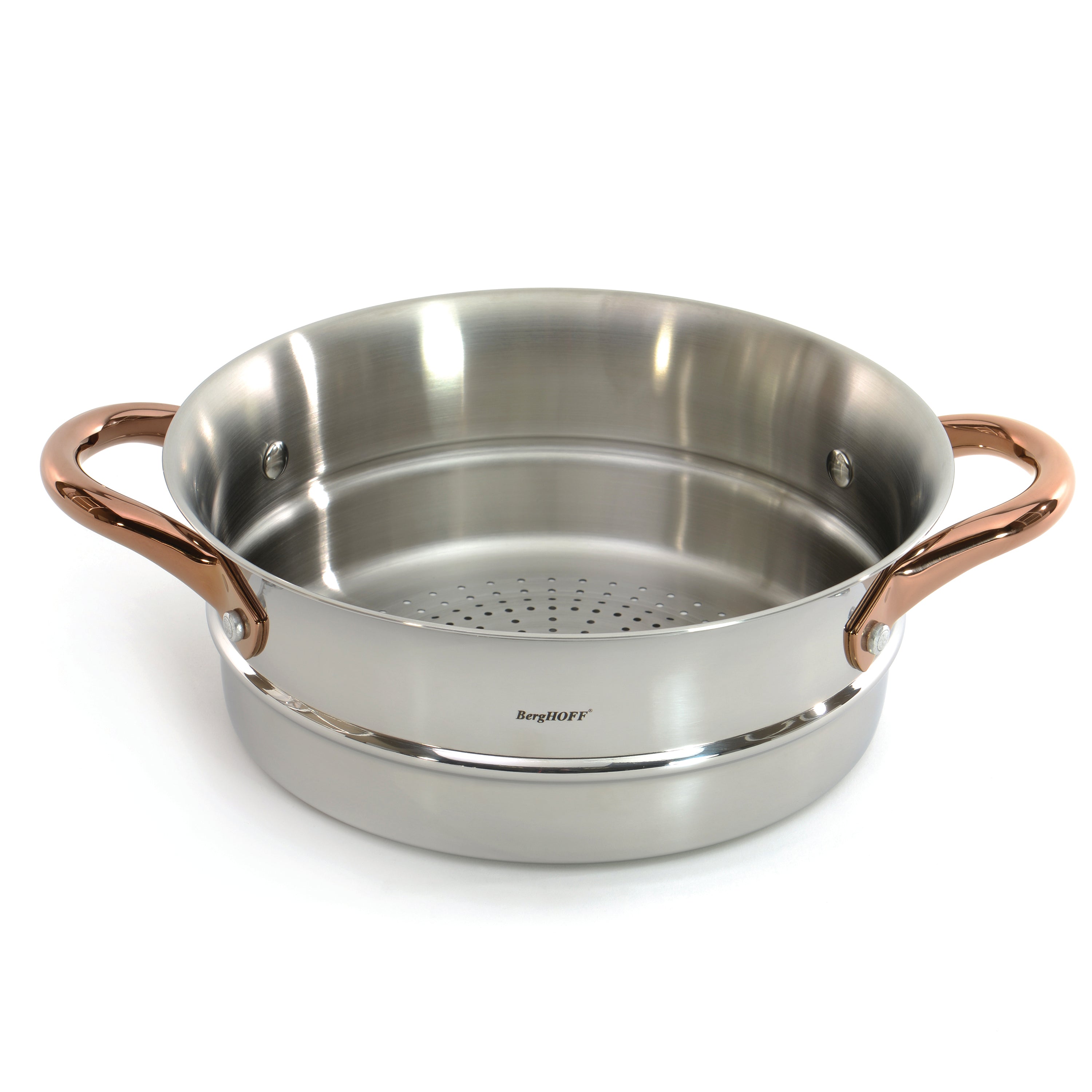 BergHOFF Ouro Gold 3-Piece 18/10 Stainless Steel Steamer Set with Stainless Steel Lids & Rose Gold Handles - Perfect for Steaming Vegetables, Seafood, and Dumplings in Modern Kitchens