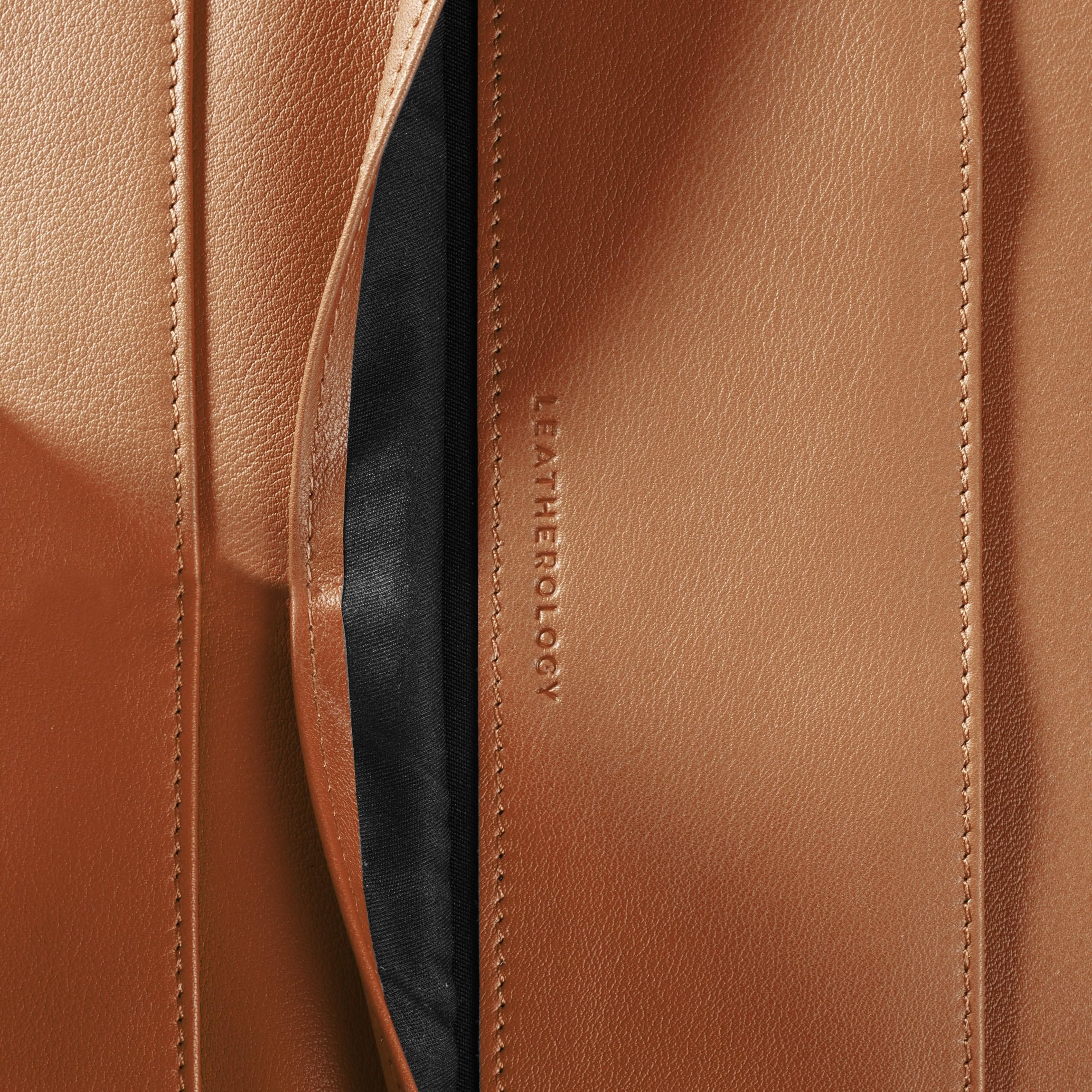 Premium Genuine Leather Cognac Executive Zippered Portfolio - Business Organizer with Tablet Pocket & Multiple Card Slots - Perfect for Office, Meetings & Business Travel
