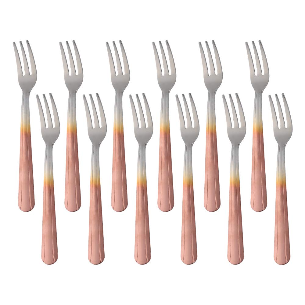 12-Piece Cocktail Cake Fork Set - Stainless Steel Appetizer & Oyster Forks in Rose Gold Gradient - Perfect for Parties, Weddings & Fine Dining