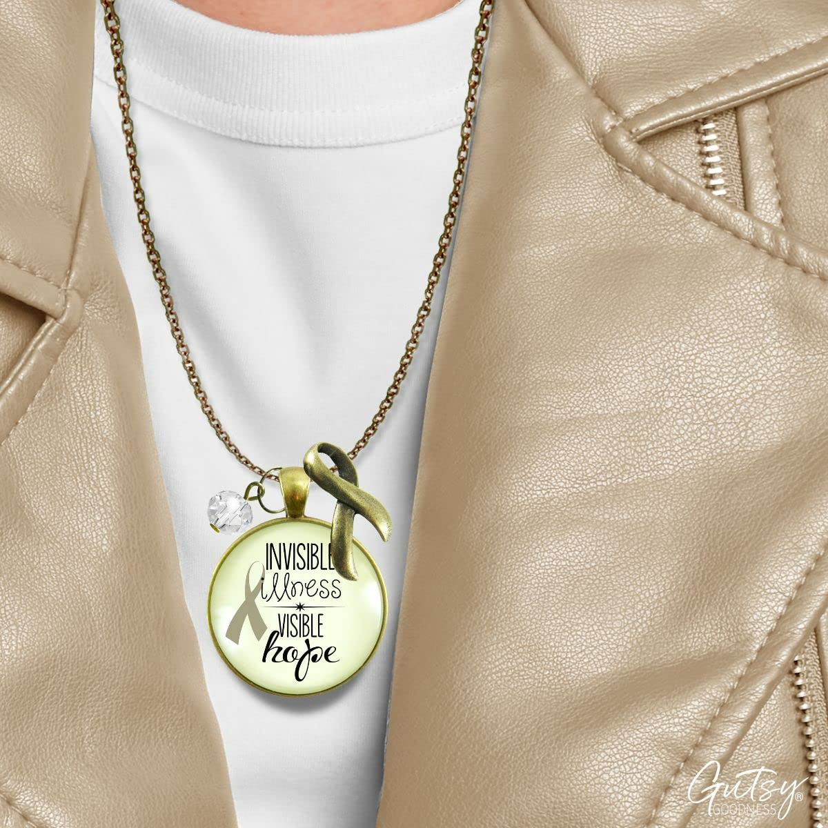 Invisible Illness Awareness Ribbon Necklace - Hope Charm Jewelry for Chronic Illness Support & Daily Wear