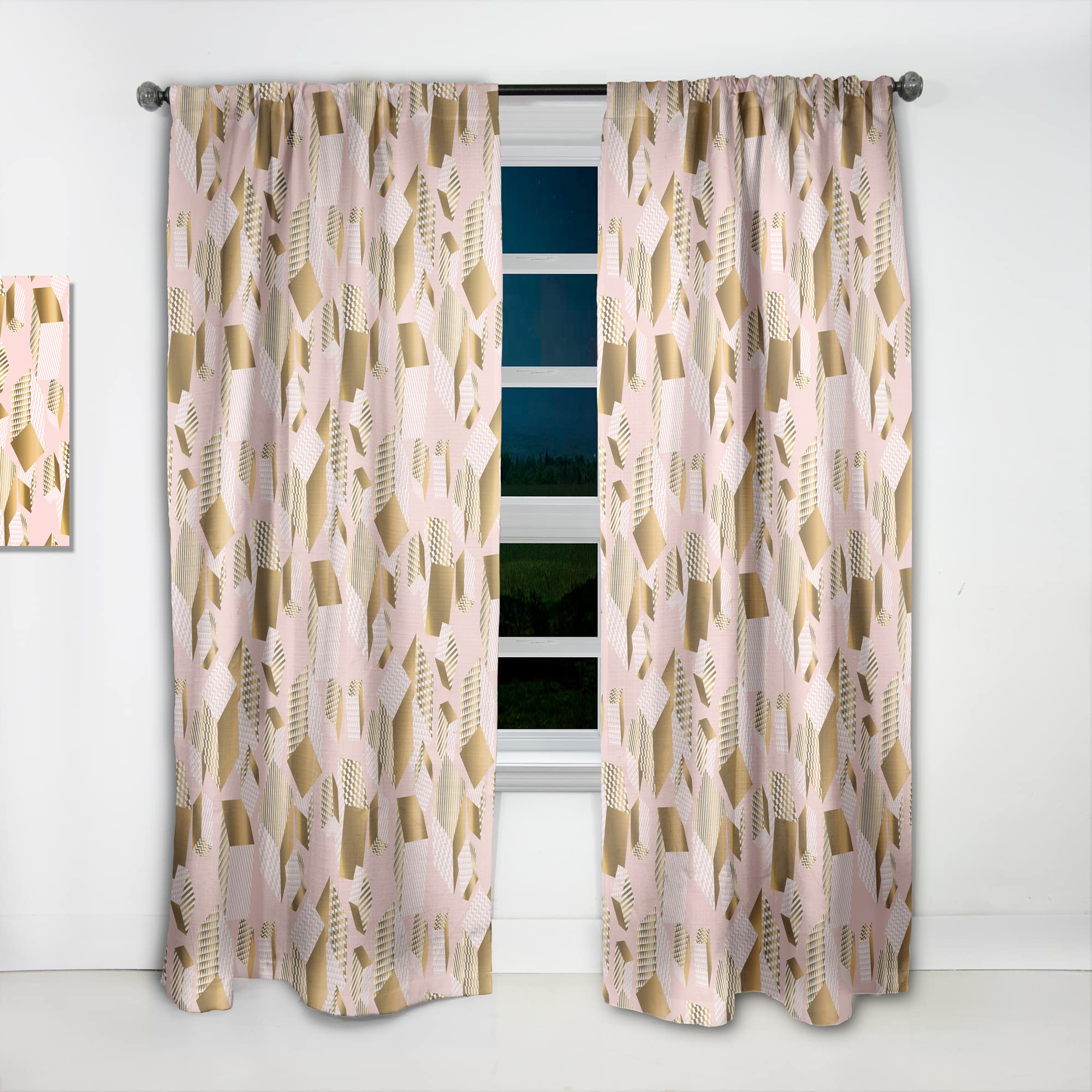 DesignQ Thermal Insulated Curtains - Gold & Rose Cubes II Pattern - 52x95 Inch Single Panel for Bedroom & Living Room - Blackout Drapes for Energy Efficiency & Privacy