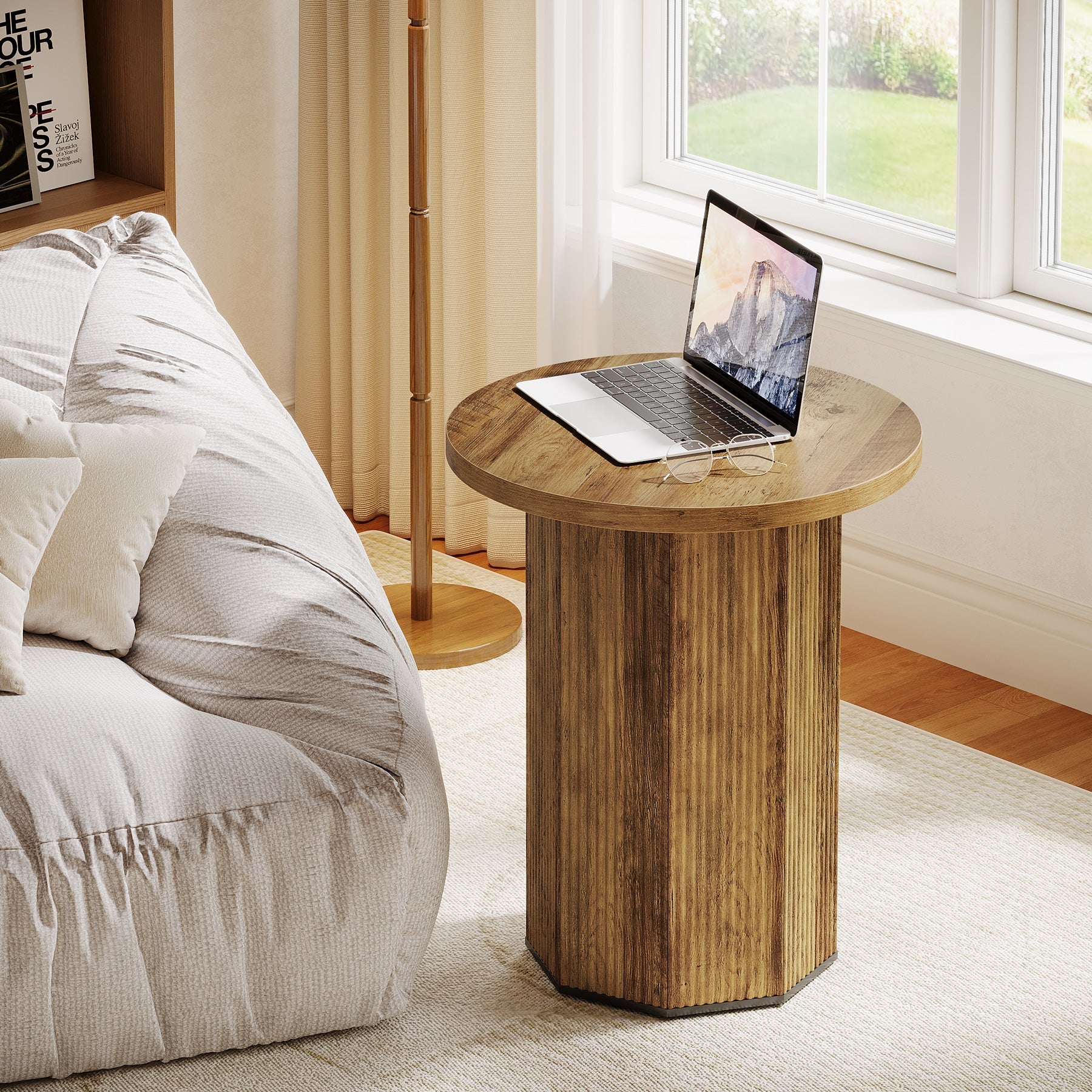 Round End Table with Stable Pedestal - Narrow Side Table & Nightstand for Living Room, Bedroom, or Office - Perfect for Small Spaces & Home Decor